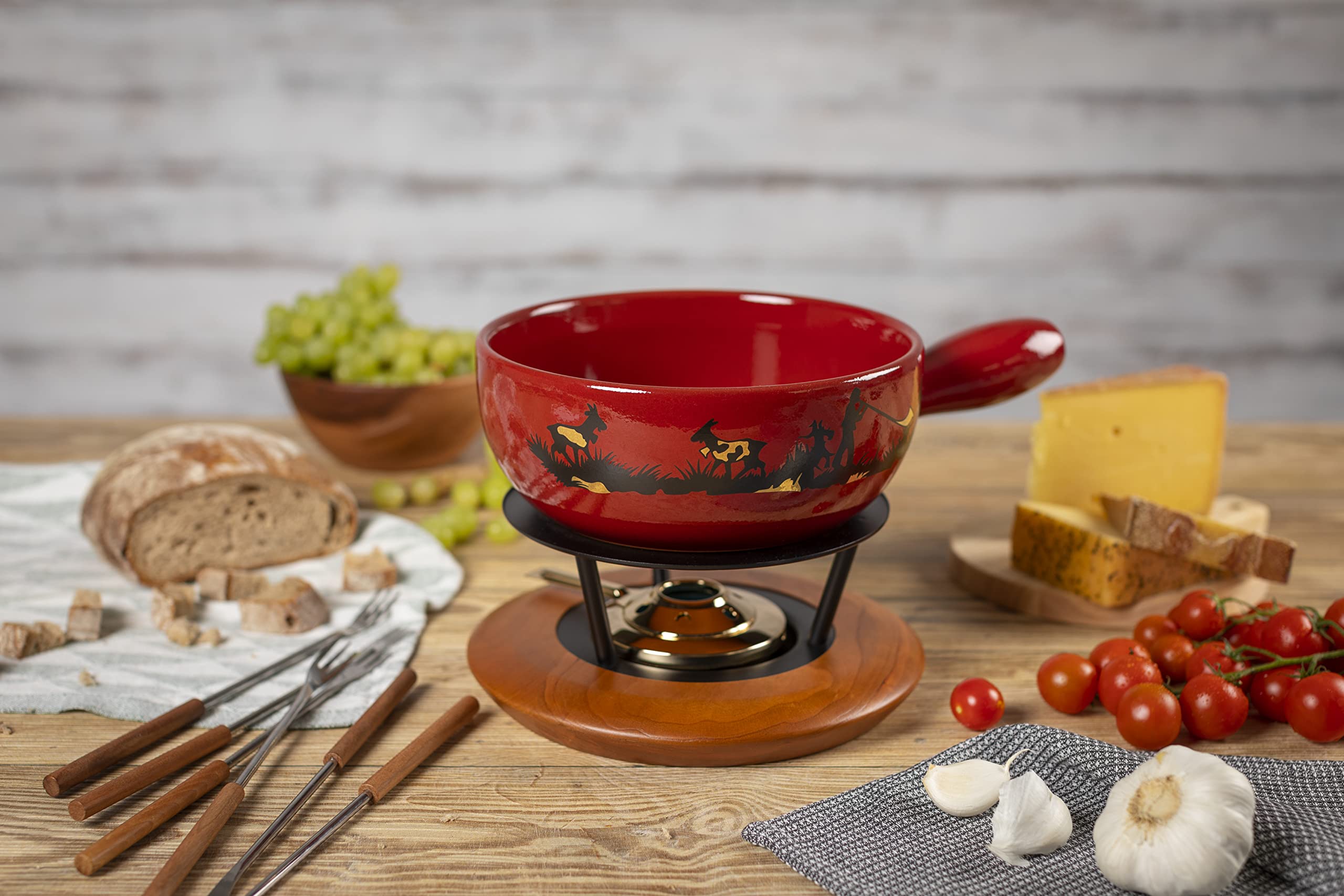 KUHN RIKON Fondue au fromage Caquelon Joueur de Cor des Alpes 22 cm, rouge