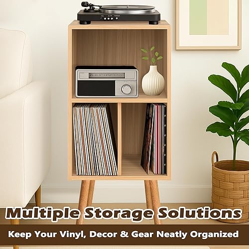 Miniatura 6 de Soporte para tocadiscos con almacenamiento de vinilo, soporte de madera para discos de vinilo, gabinete para tocadiscos, soporte para tocadiscos con
