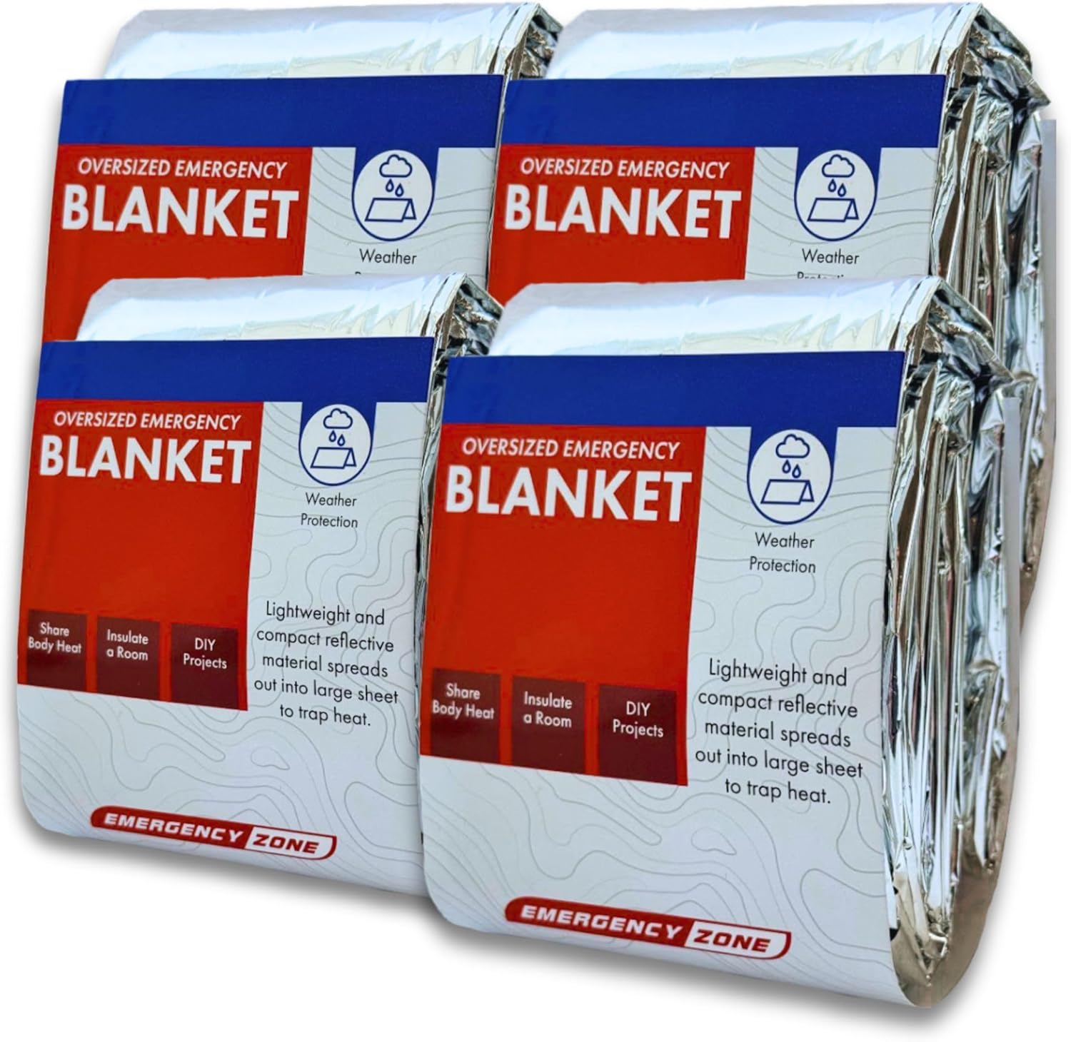 Emergency Zone 71x142 Inch Oversized Emergency Blanket, Reflective Thermal Blanket. Available in Single, 2, 3, 4, 5, 30 & 120 Packs