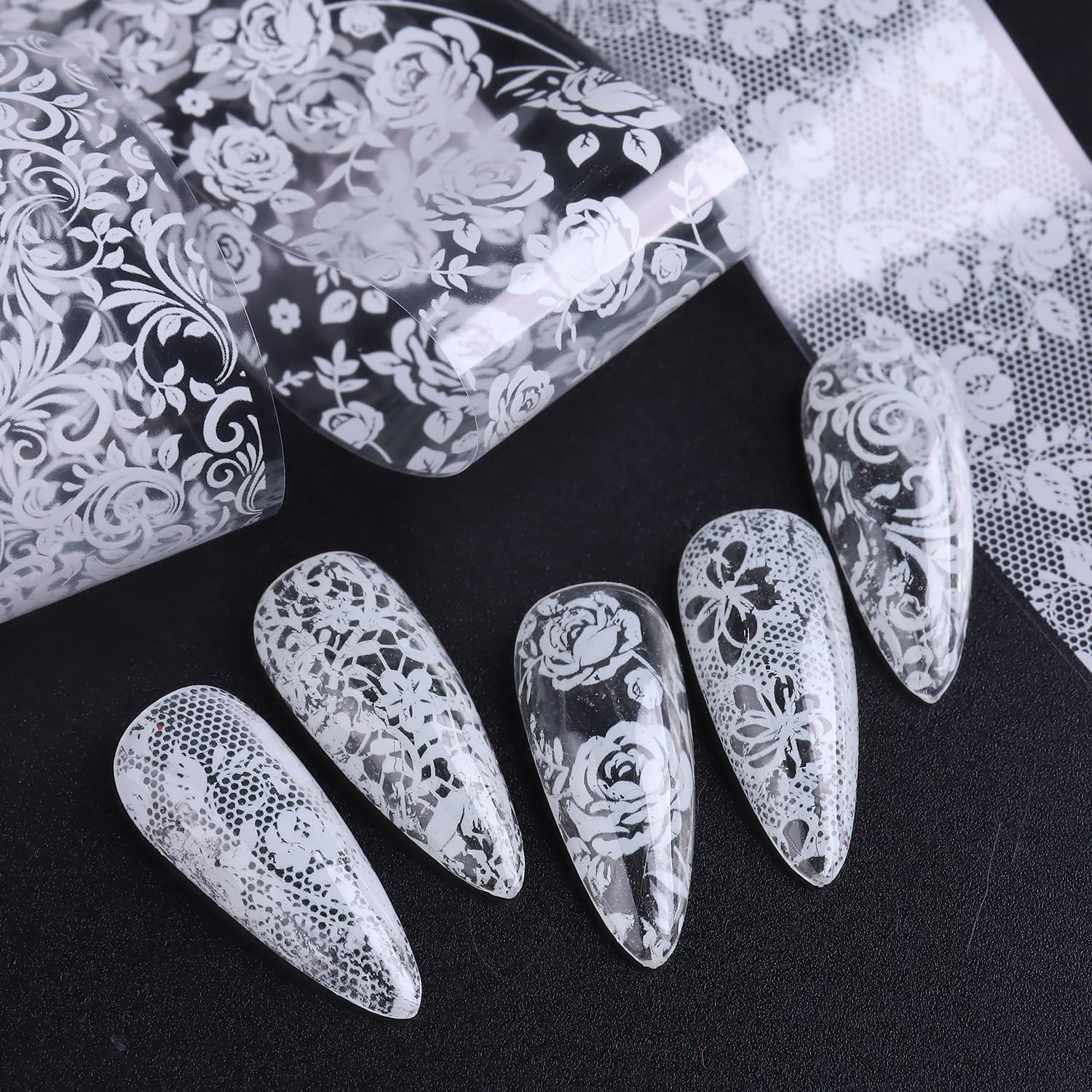 Lace Nail Foil Stickers - Black & White Designs -6 Lace Nail Foil Stickers - Black & White Designs -6