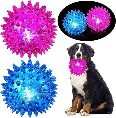 JLVAUVT Pelotas de perro chirriantes iluminadas de 4.5 pulgadas bolas LED para perros masticadores agresivos, juguetes masticables para dentición -