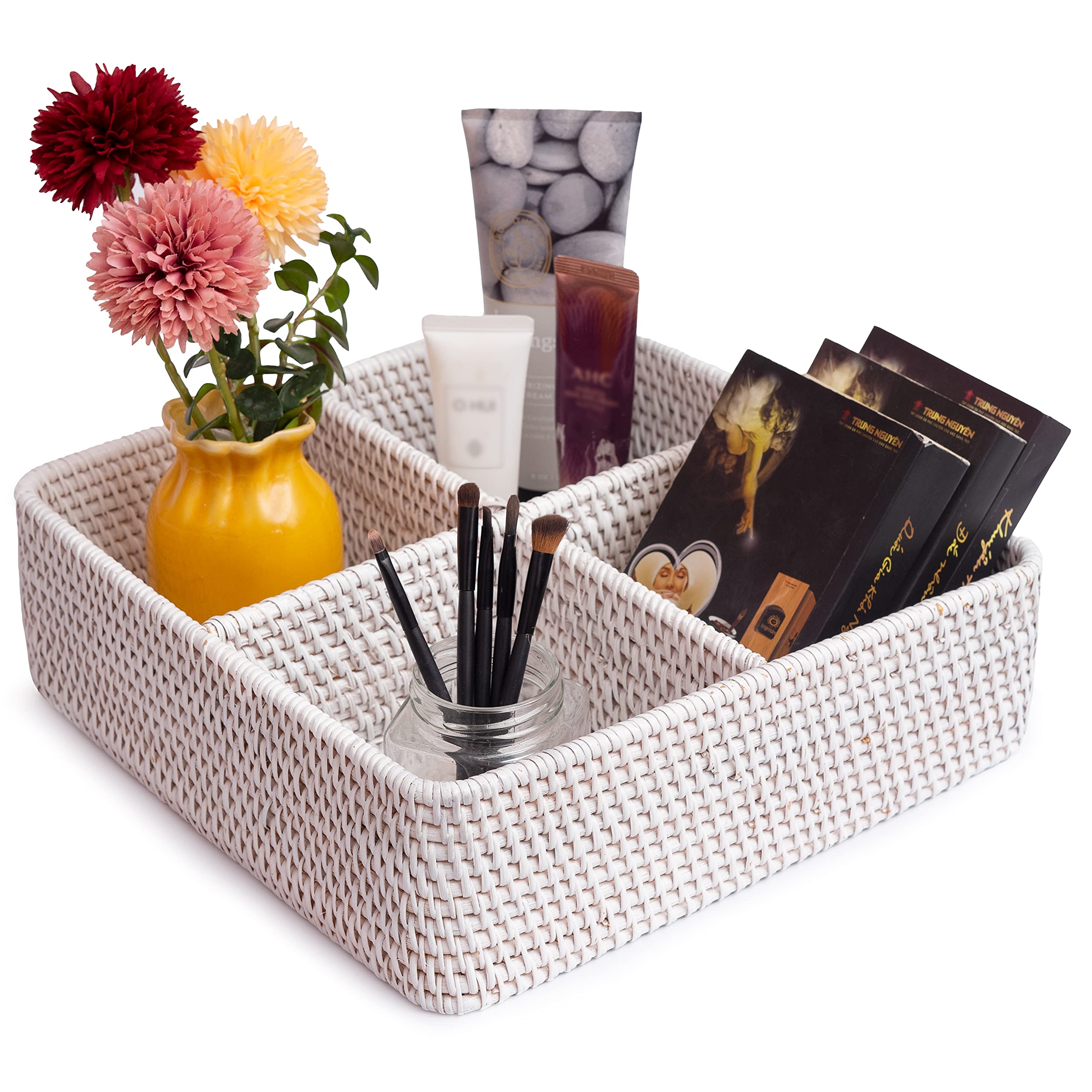 Buy Wicker Baskets for Storage 12 x 12 x 3.54 in 4 Compartment Caddy