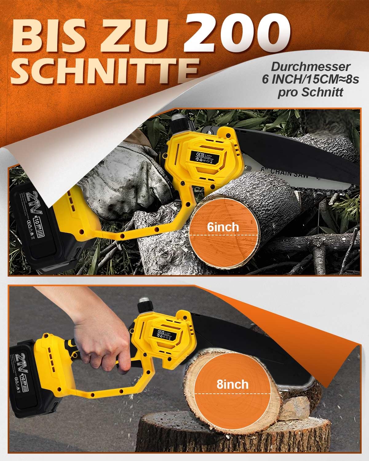 Mini tronçonneuse électrique avec batterie de 8000 mAh, 15,2 et 20,3 cm avec affichage LED et 2 batteries de 4000 mAh, 3 chaînes, tronçonneuse manuelle sans balais pour la coupe du bois, cadeau de