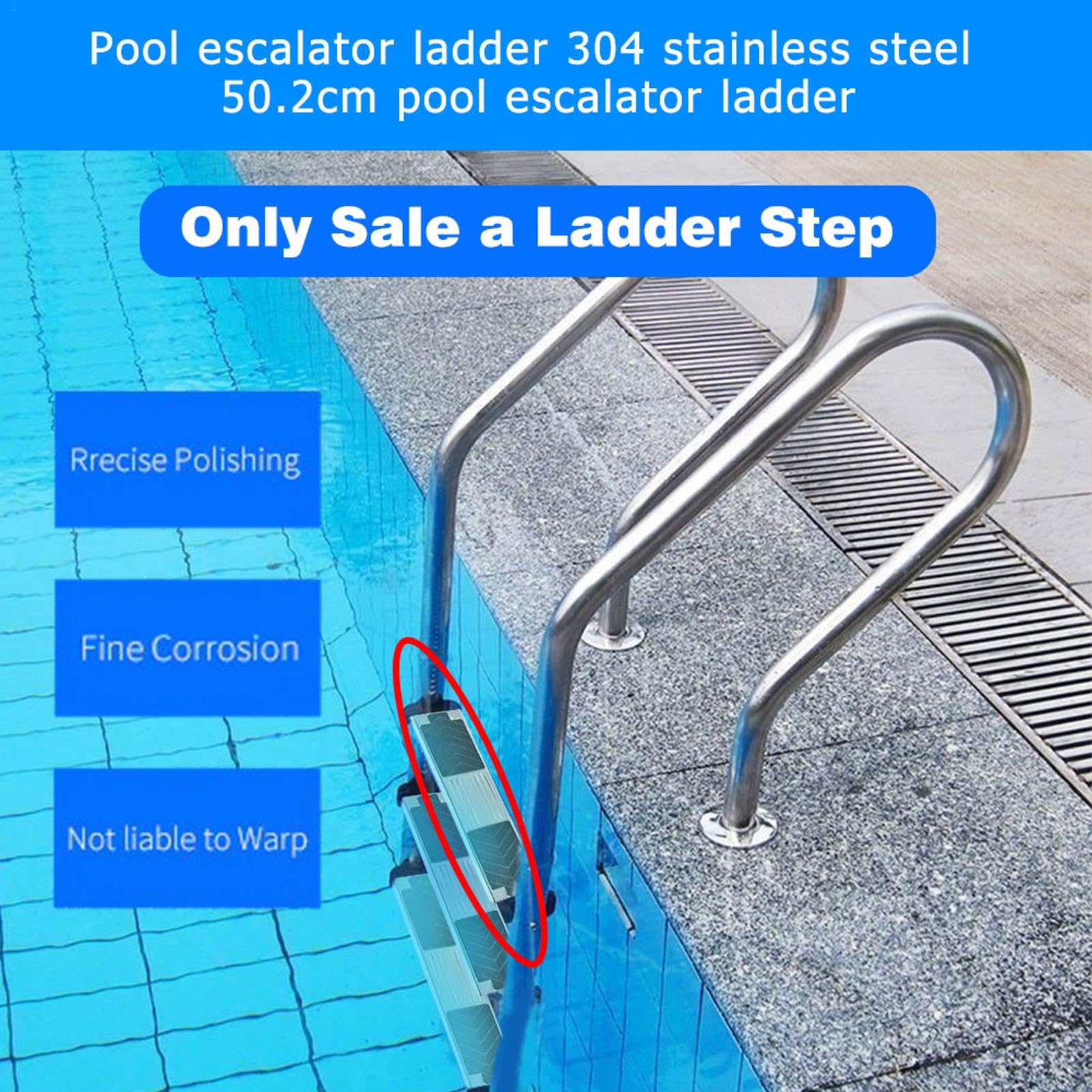 Peldaños De Escalera De Piscina 1 Reemplazo De Escalones De Escalera De Piscina | Peldaño De Escalera De Repuesto De Acero INOX con 2 Tornillos para Escaleras De Piscinas