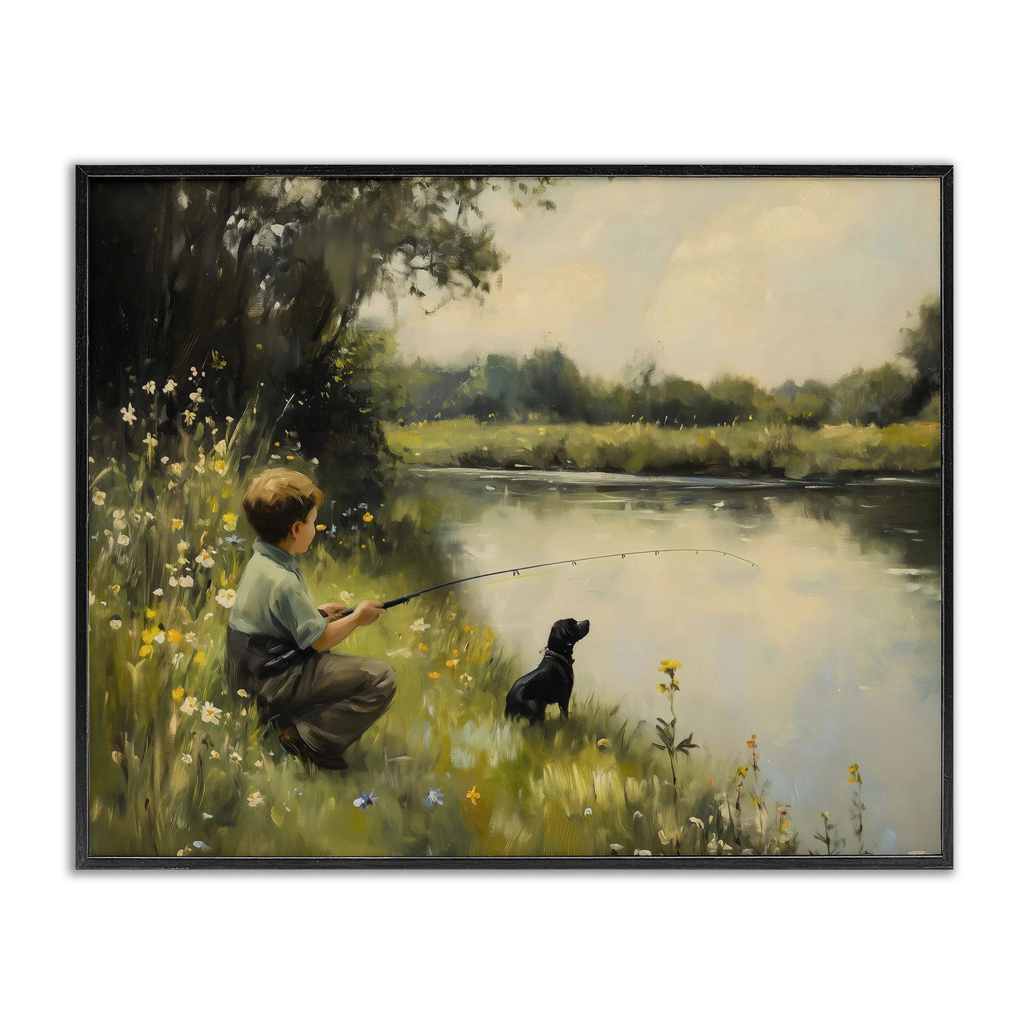 Arlington Prints Giclée encadrée garçon chiot noir tableau déco 28x35,6cm