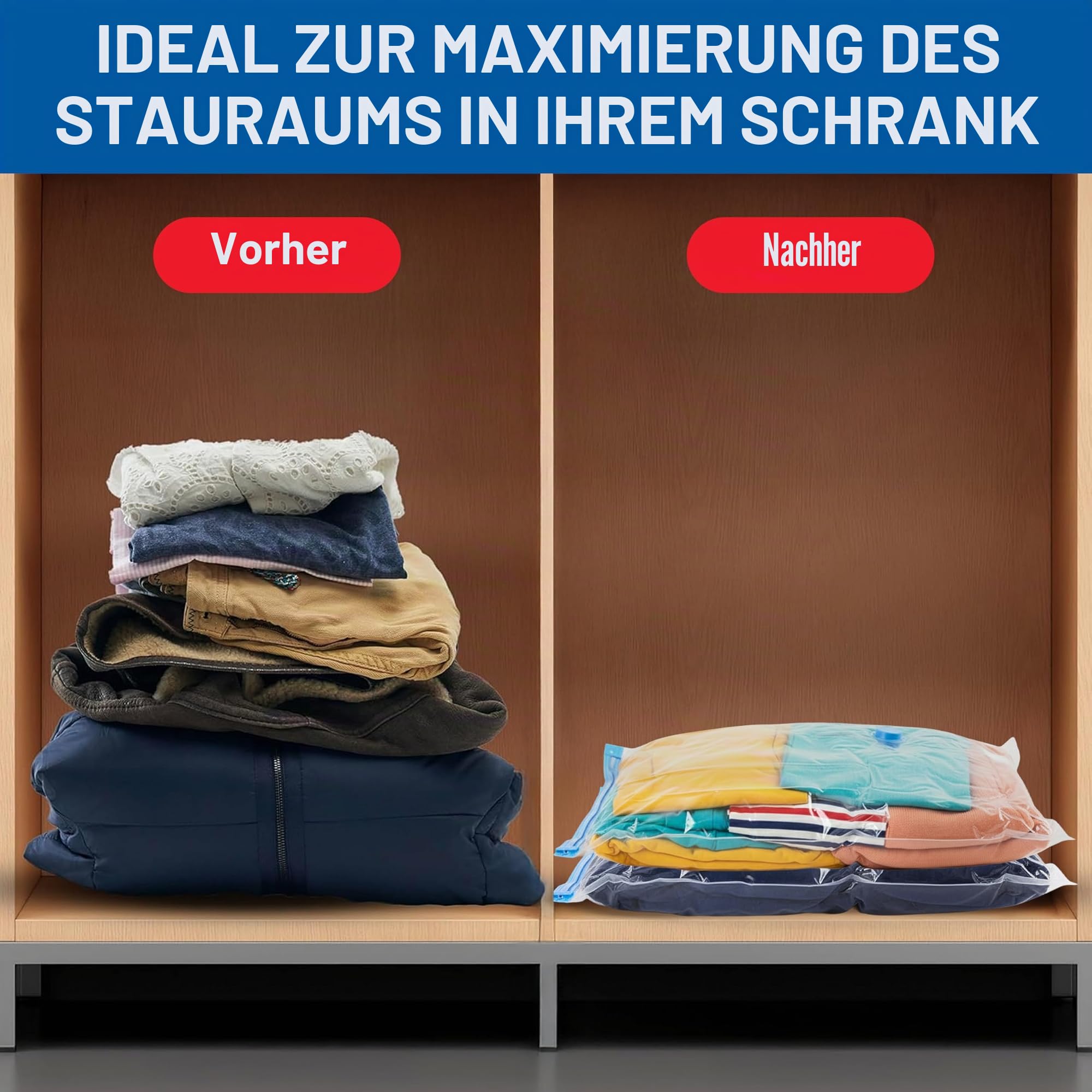 Spacesaver Hochwertige Vakuumbeutel für Kleidung, 80% mehr Stauraum Vakuum Aufbewahrungsbeutel mit Reise Pumpe Doppelreißverschluss und Dreifachdichtung, maximale Platzersparnis Jumbo-Größe 6 Pack