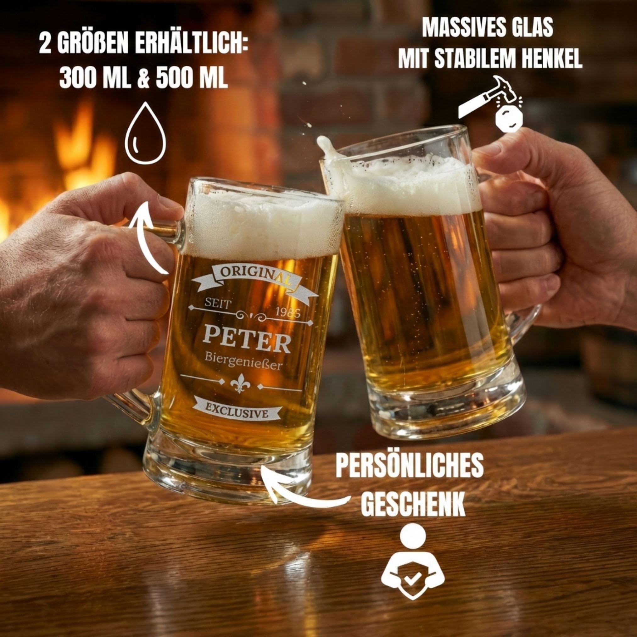 Bierkrug mit Gravur - Personalisierte Geschenke Männer - Geschenke für Sie & Ihn - Bierglas Geschenkidee für Herren, Freunde Vatertag - Geburtstagsgeschenk Bierfreunde Prost!