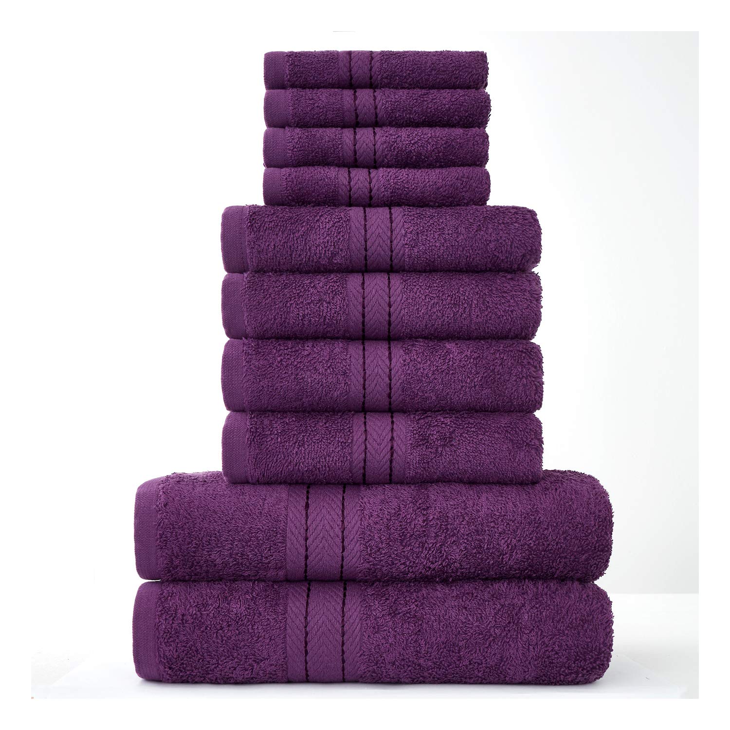 GC GAVENO CAVAILIA Towels Family Bale Set - 10 Piece 100% Egyptian Cotton, 4x Face 4x Hand 2x Bath Towel, Premium Quality Highly Water Absorbent Bathroom Accessories, Machine Washable, Purple โ image 1