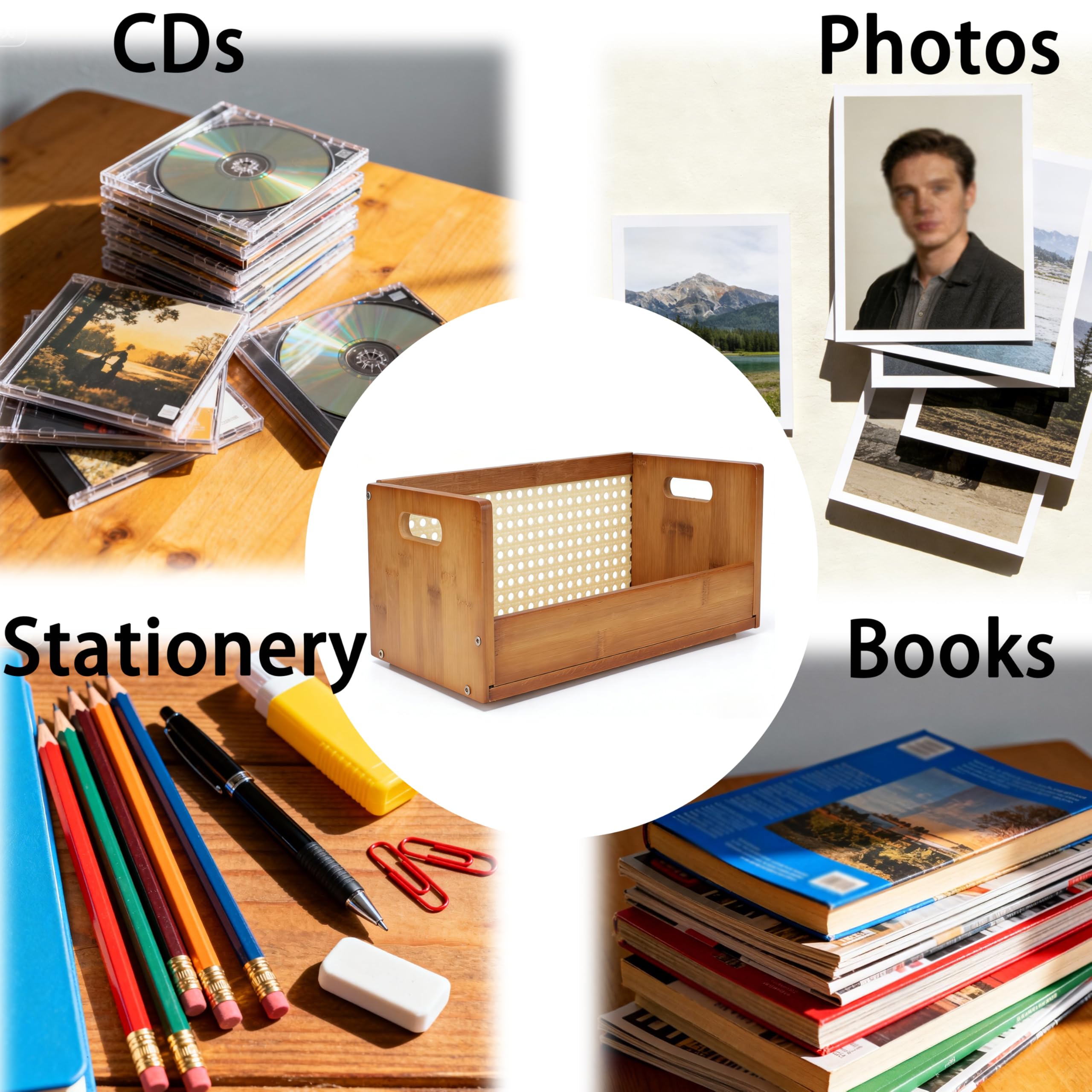CD Regal stapelbar Holz 20 CDs DVD Regal, mit Griff CD Ständer & DVD Aufbewahrungsbox(35 × 18 × 14.5 cm) für Aufbewahrung Filmplatte, Blu-rays und Büchern für Wohnzimmer und Schlafzimmer (braun)