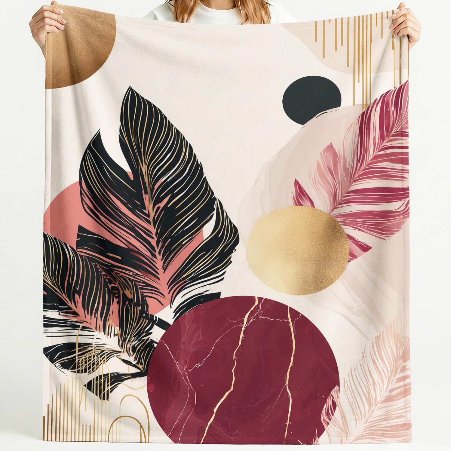 Générique Koc flanelowy w kratę 180 cm x 200 cm gruby jesienny koc polarowy ciepły, nowoczesny abstrakcyjny Boho delikatny luksusowy elegancki natura puszyste rośliny lekkie koce