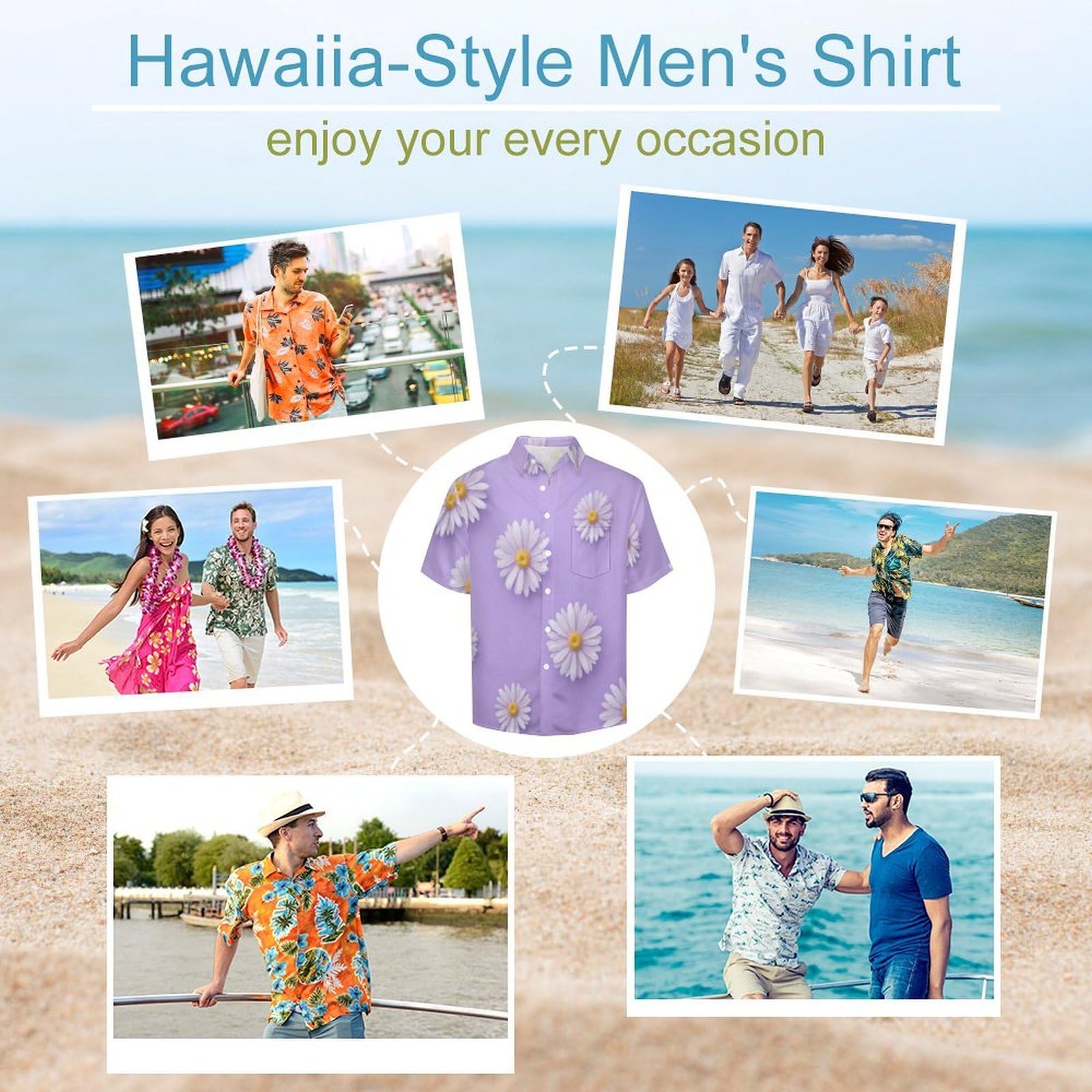 Camicie a Maniche Corte da Uomo - Camicie da Spiaggia con Stampa Margherita Graziosa Motivo Floreale Moderno, Funky Estiva Cool Camicia Hawaiana Monopetto Camicia S-5XL