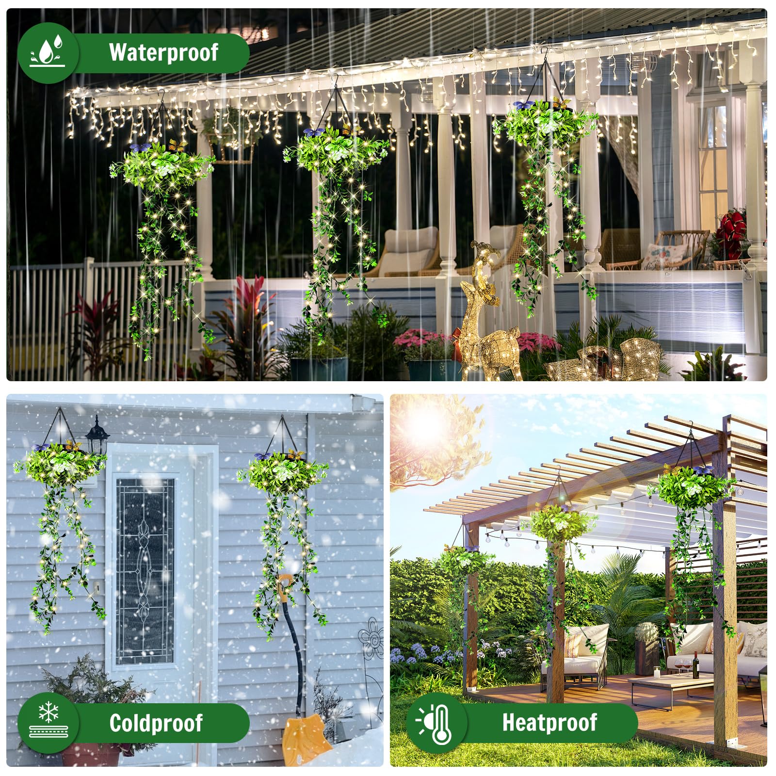 Plantas Artificiales Decorativas Luz Solar, Paquete de 2 Plantas Artificiales Colgantes Farolillos Solares Exteriores Estancos IP65 , Regalos para Mujer para Navidad, San Valentín, Bodas