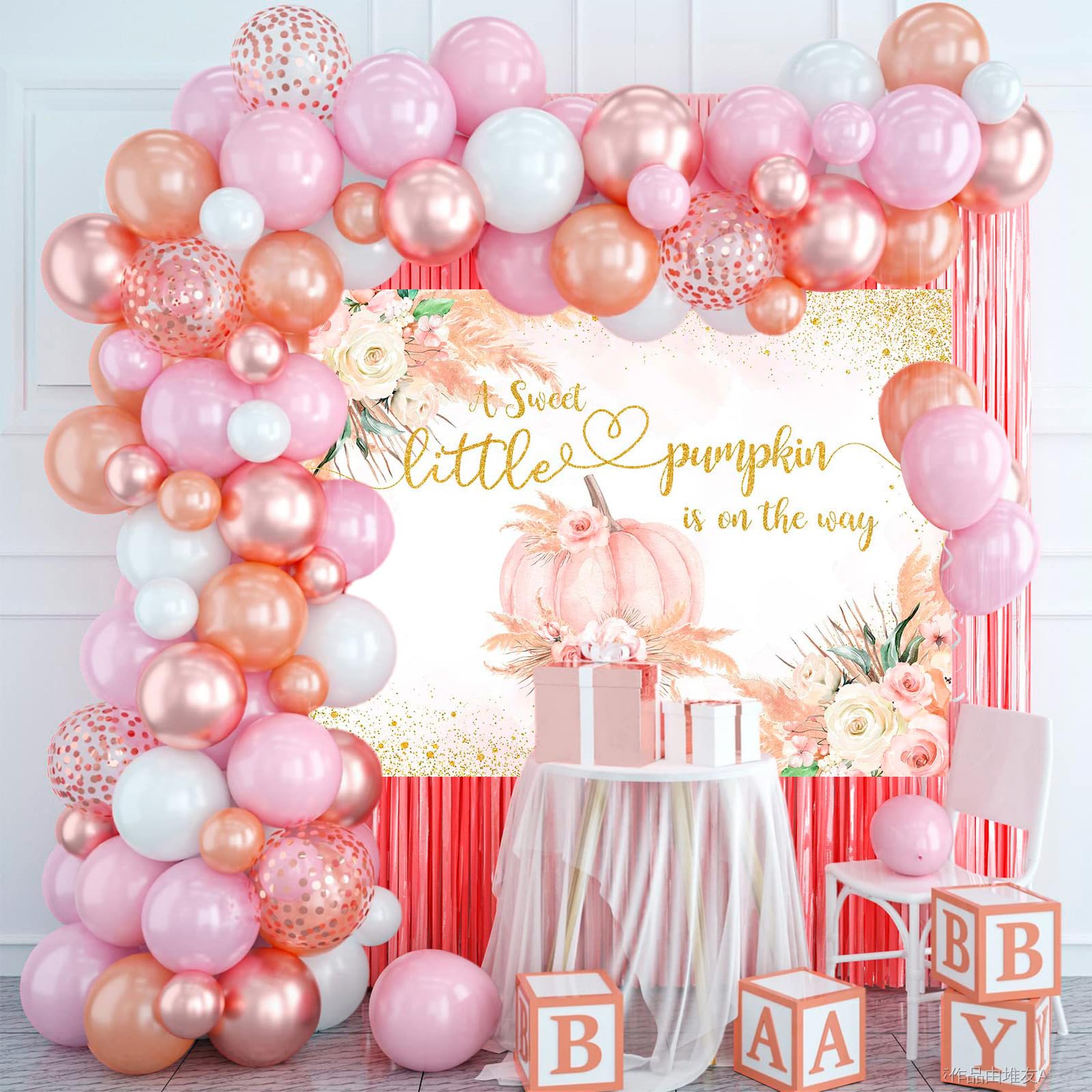Mocsicka Fotohintergrund – Kürbis & Aquarell-Blumen, 2,4 X 1,8 M, Vinyl, Für Babyparty & Herbstfeier