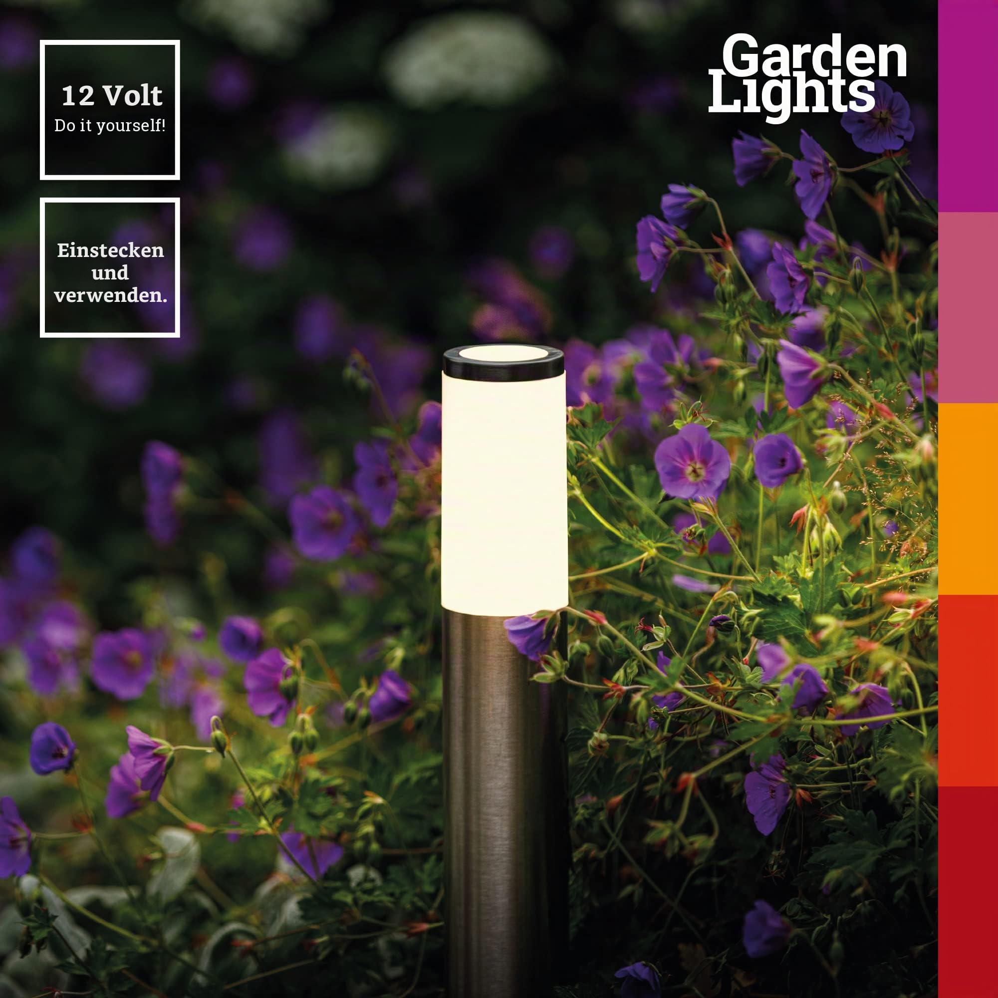 Garden Lights® Sockelleuchte Set Lunia - 12v 1W LED - IP44 Edelstahl - verwendung mit Erdspieß - geeignet für jeden Gärten, Wege oder Einfahrt