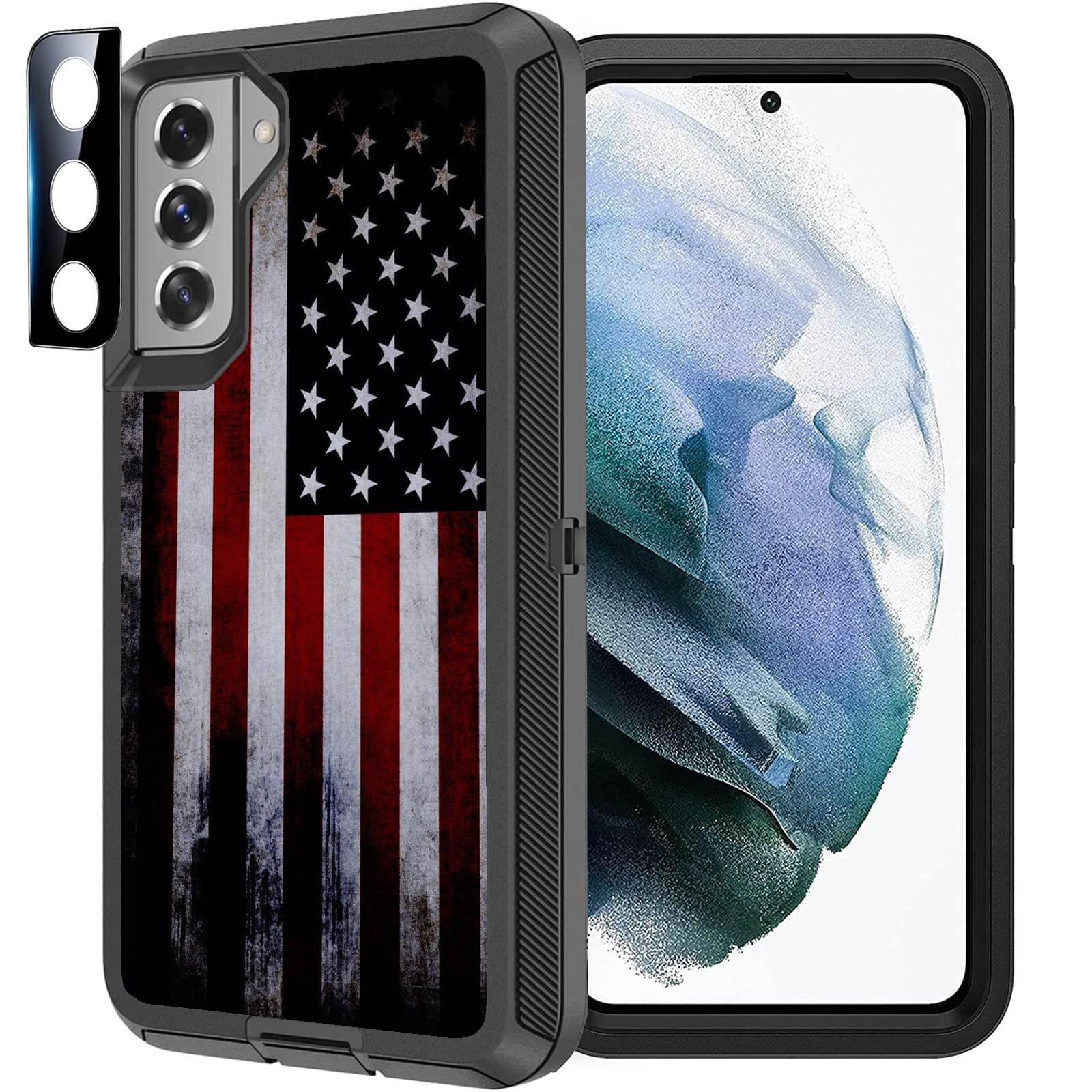 OTTARTAKS Compatible for Samsung Galaxy S21 5G Case Old American USA Flag Design with Camera Len Protector Heavy Duty [Military Grade Protection]