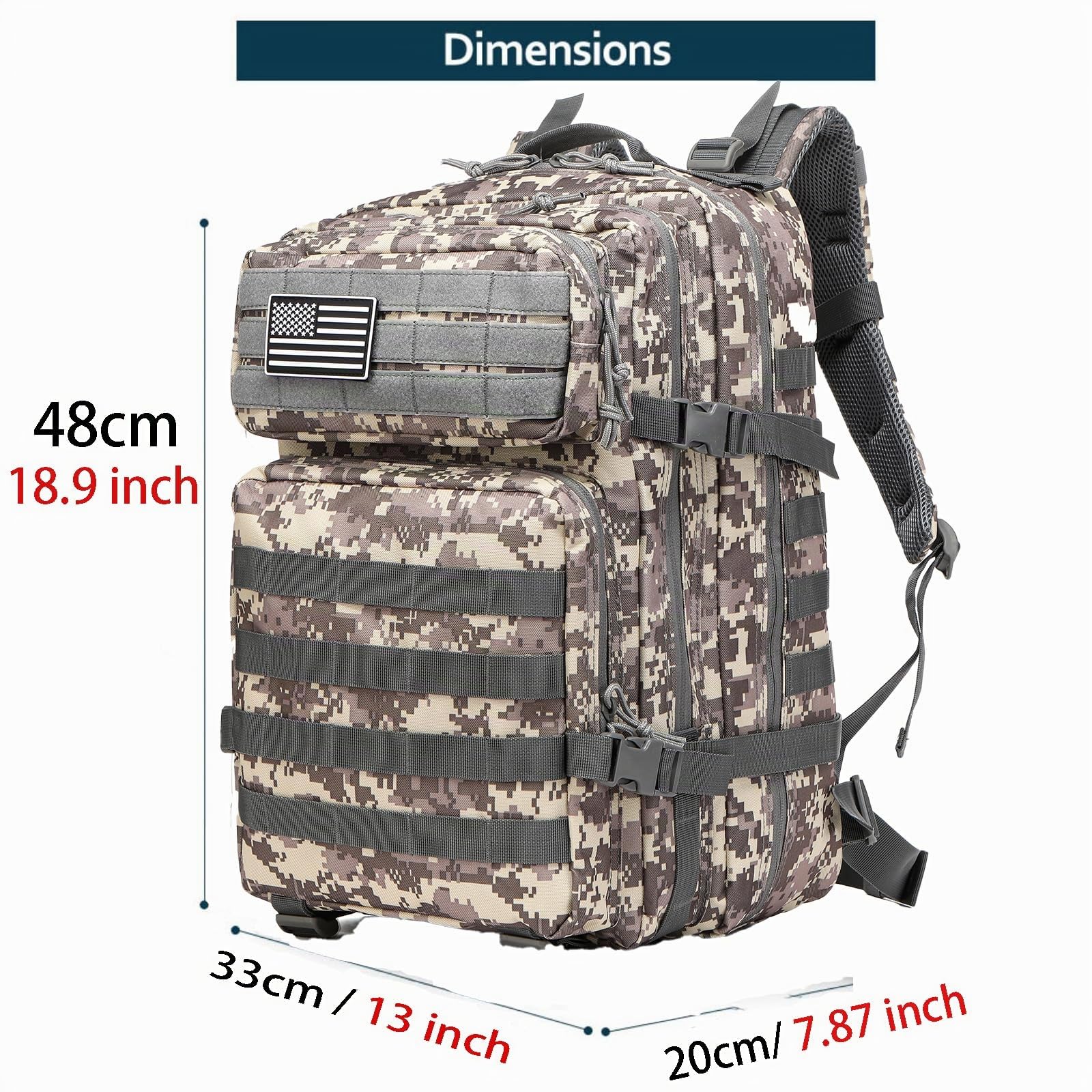 Sac à dos de pêche de 50 litres imperméable en nylon durable, sac à dos de sport tactique militaire en plein air Sac à dos de randonnée décontracté