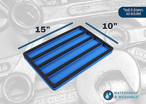 Miniatura 3 de Polar Whale Organizador de cajones de herramientas, soporte para llaves, bandeja de espuma duradera azul y negro, de 15 x 10 pulgadas, 4 bolsillos