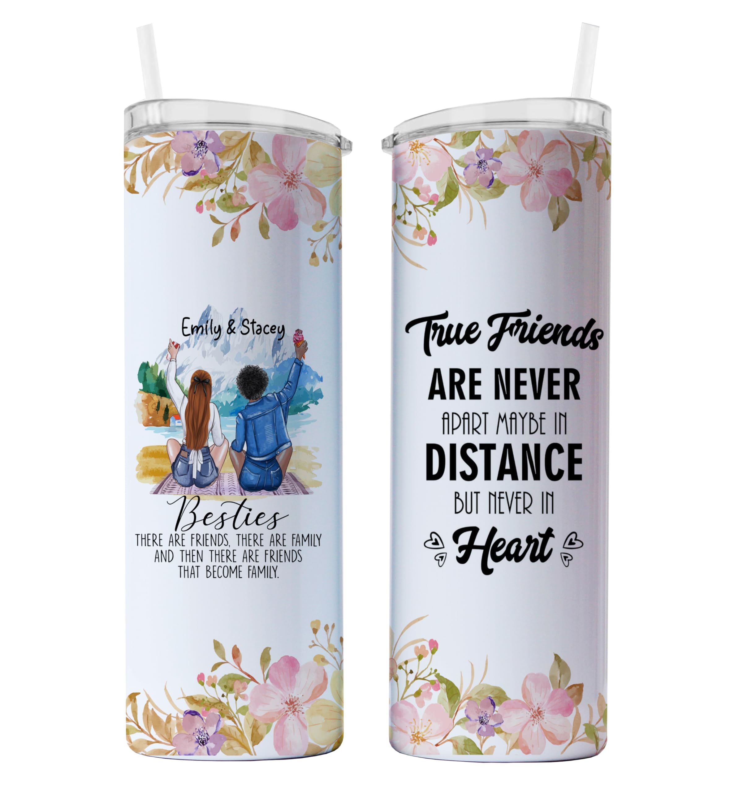 EKAM Personalised Tumbler for Best Friend or Sister - 20oz Stainless Steel Insulated Travel Tea/Coffee Mug Heartfelt Message & Outfit Choices Best Friendship Gift for BFF Birthday Her, Christmas Day