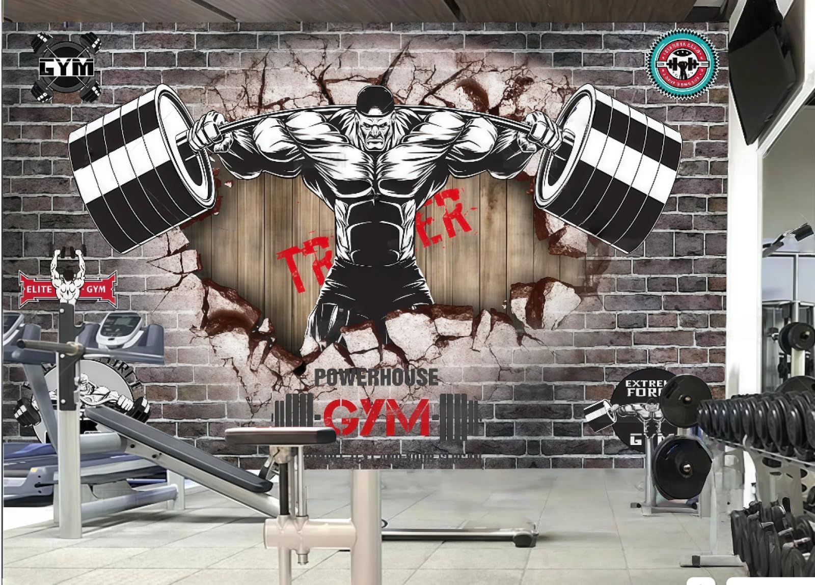 Xdoubao 3D Wallpaper Retro Gray Brick Wall Inspirational Sports Fitness Club Image Shopping Mall Coffee Shop Background Mural Western Restaurant Wallpaper,,150X105cm