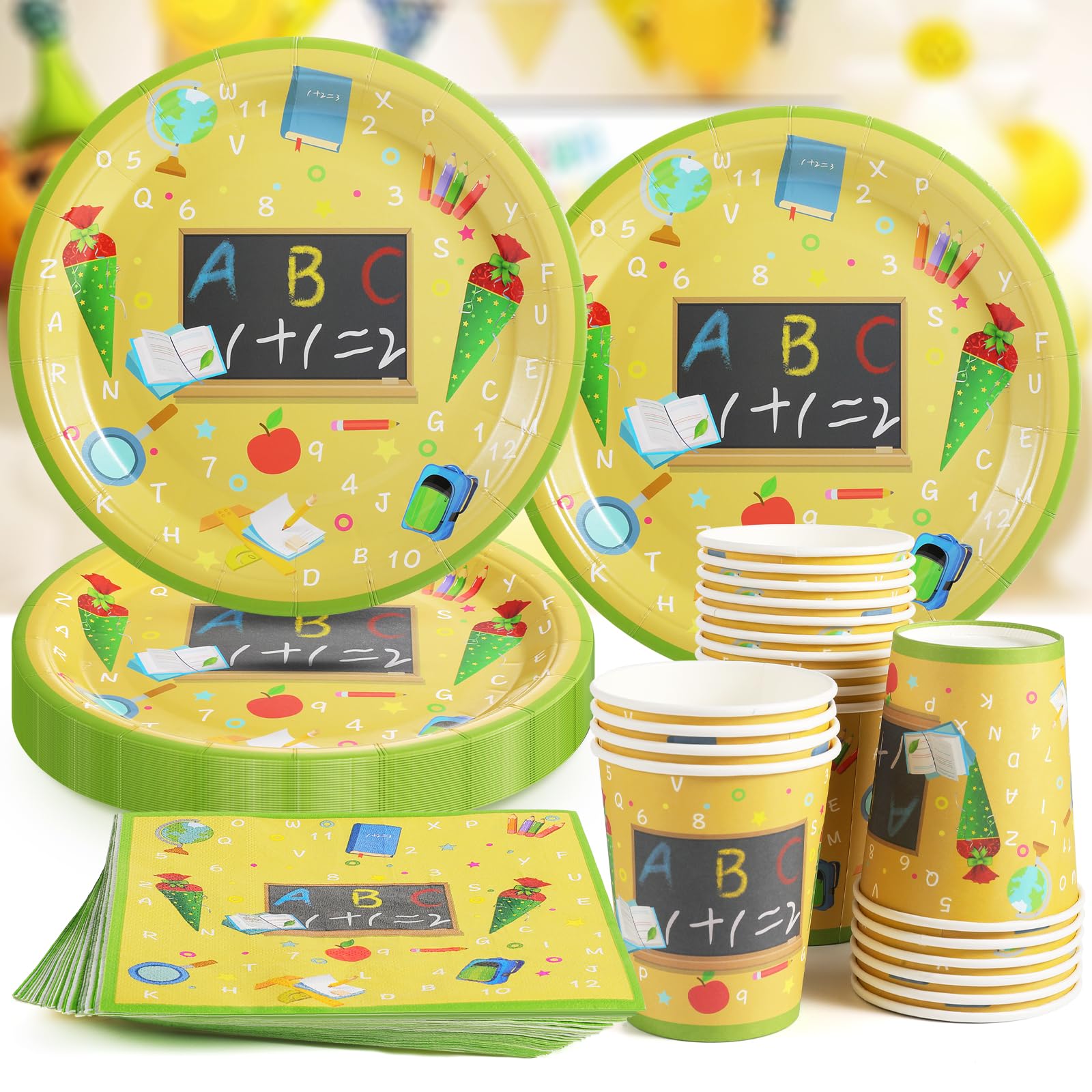 60 Teile Schulanfang Servietten Set,20 Personen Einschulung Deko Zubehör mit bunten ABC Zuckertüte 1 + 2 = 3 Tafel Rucksack Motiv Schule Dekoration für 20 Gäste Einschulung Schuleinführung Party Deko