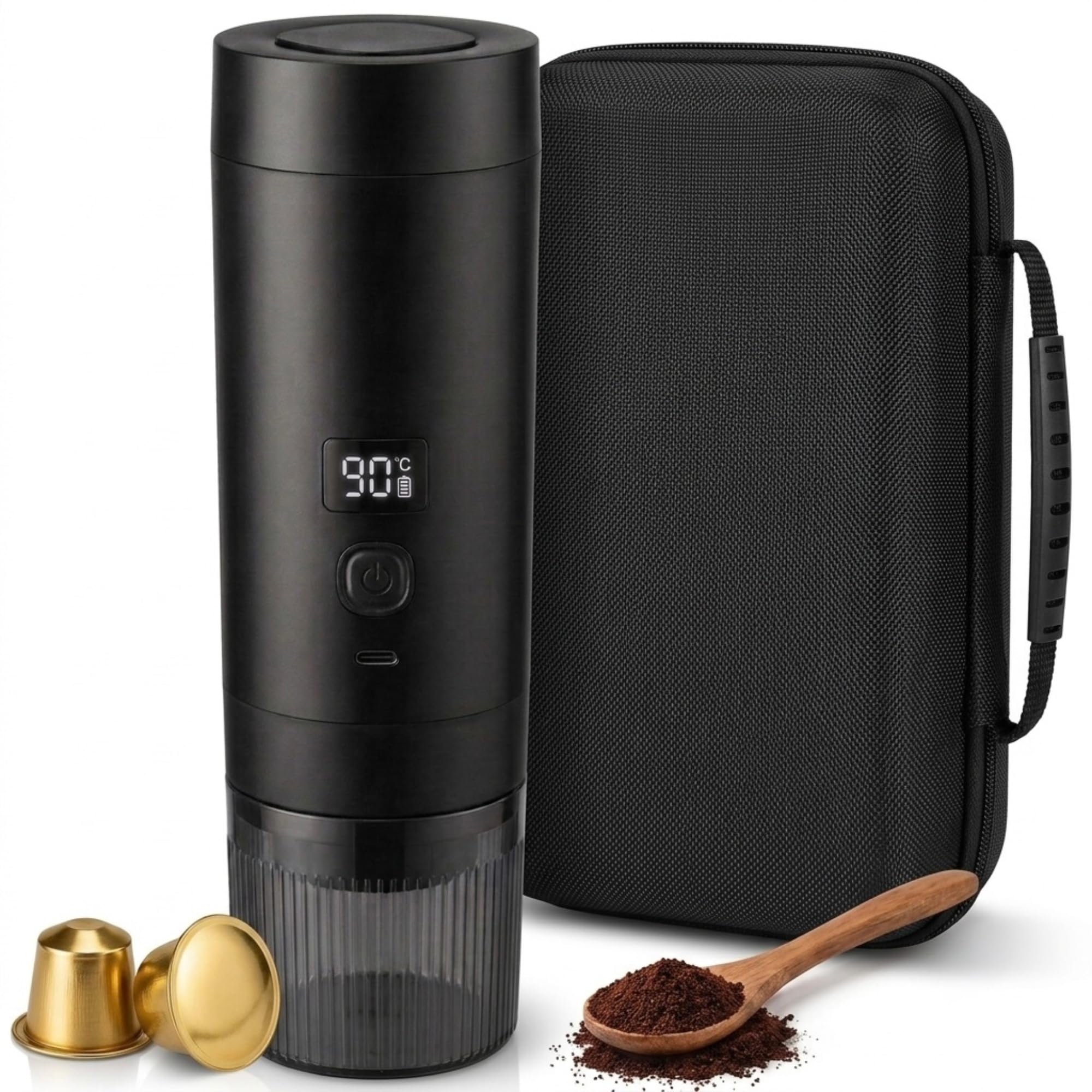 Portable 3 in 1 Coffee Maker Kit - Espresso Machine 20 Bars Compatible with Nespresso, Dolce Gusto and Ground Coffee Capsules - USB-C Rechargeable Capsules Coffee Maker 7800mAh Fast Heating
