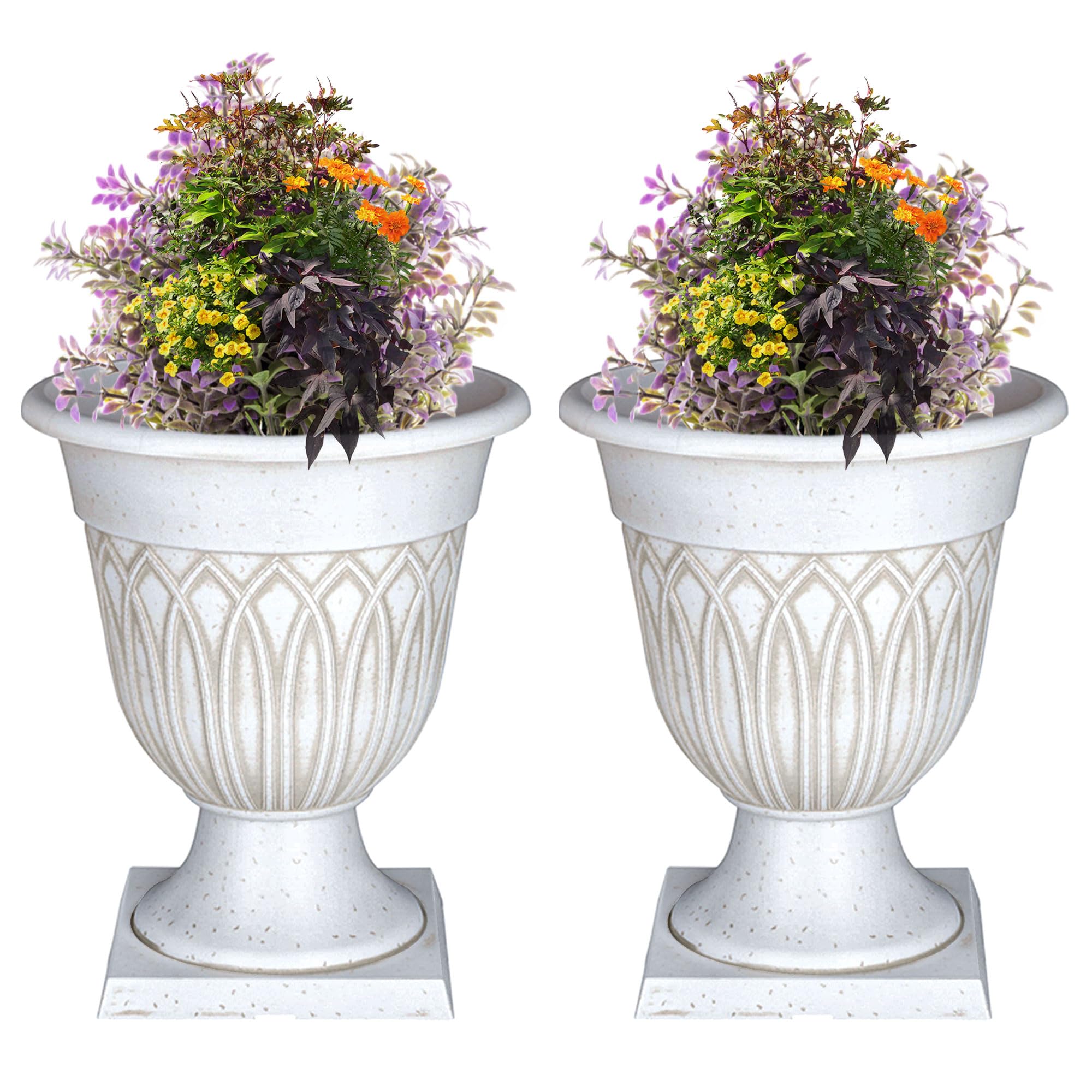 SG Traders Large Urn Plant Pot Stand, Flower Pots Outdoor Garden Planters, Indoor Plant Pot, Tall Planter with Drainage Holes, Strong Plastic Patio Home Plants (Pack of 2)