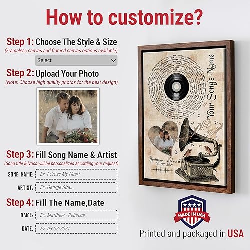 Vista 79 de H-DEWALL Letras de canciones personalizadas, lienzo enmarcado en marrón, música romántica del día de San Valentín, regalo personalizado para marido
