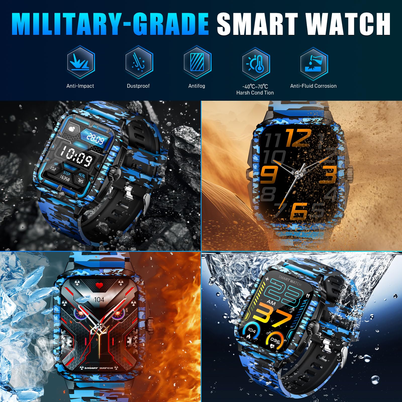 Relojes inteligentes militares para hombre (hacer/responder llamadas) pantalla de 1.97 pulgadas, rastreador de actividad al aire libre con más de 100 modos deportivos, monitor de salud, reloj