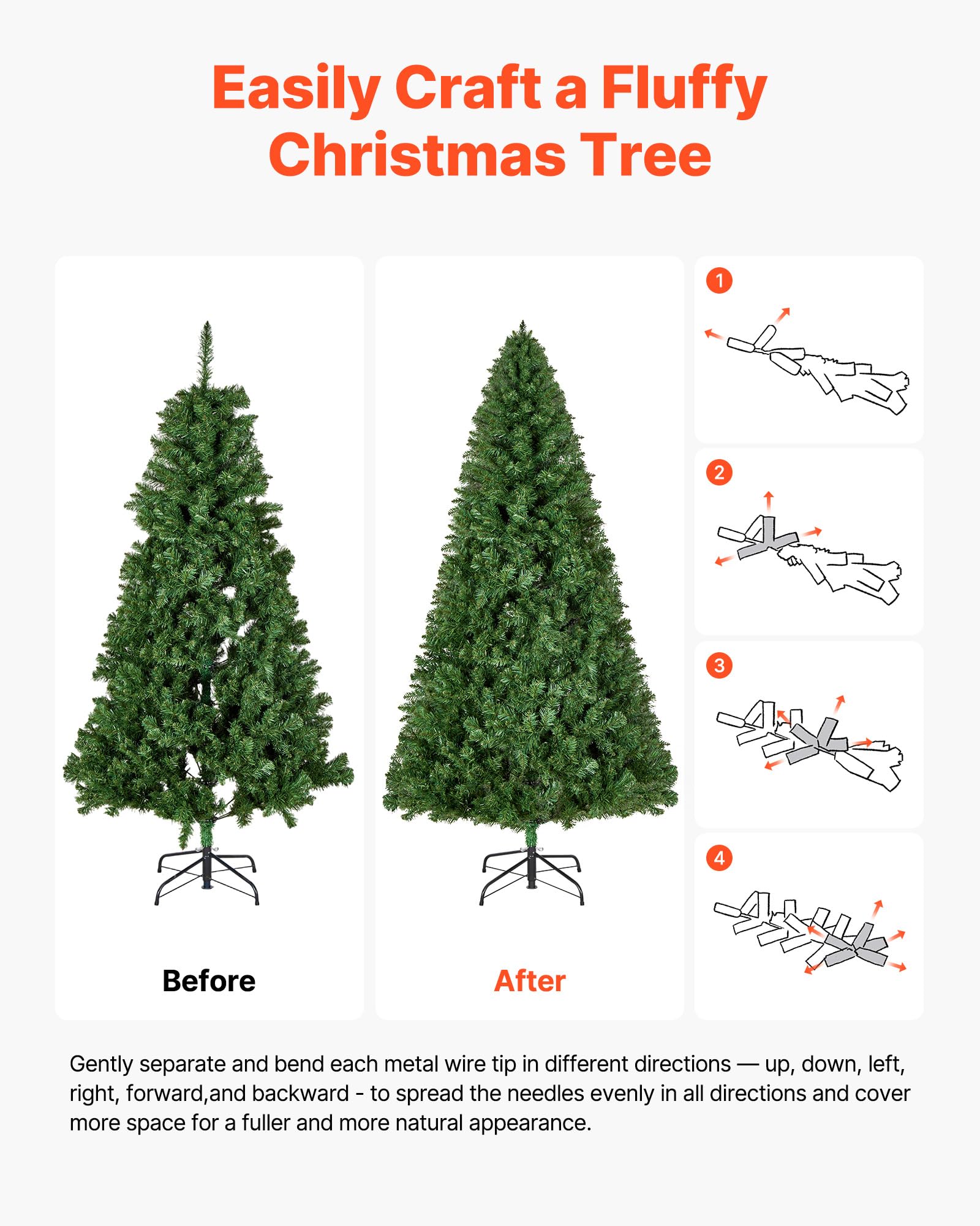 VEVOR Sapin de Noël Artificiel 220 cm, Arbre Artificiel de Noël Décoration Intérieur avec 1346 Branches PVC, Base en Métal, Arbre Décoratif pour Salon, Chambre, Centre Commercial, Parc, Bureau, Vert