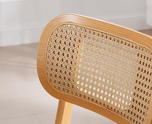 Vista 101 de EALSON Juego de 2 sillas de comedor de ratán, tapizadas de cuero, sillas de cocina de madera modernas de mediados de siglo, sillas laterales sin