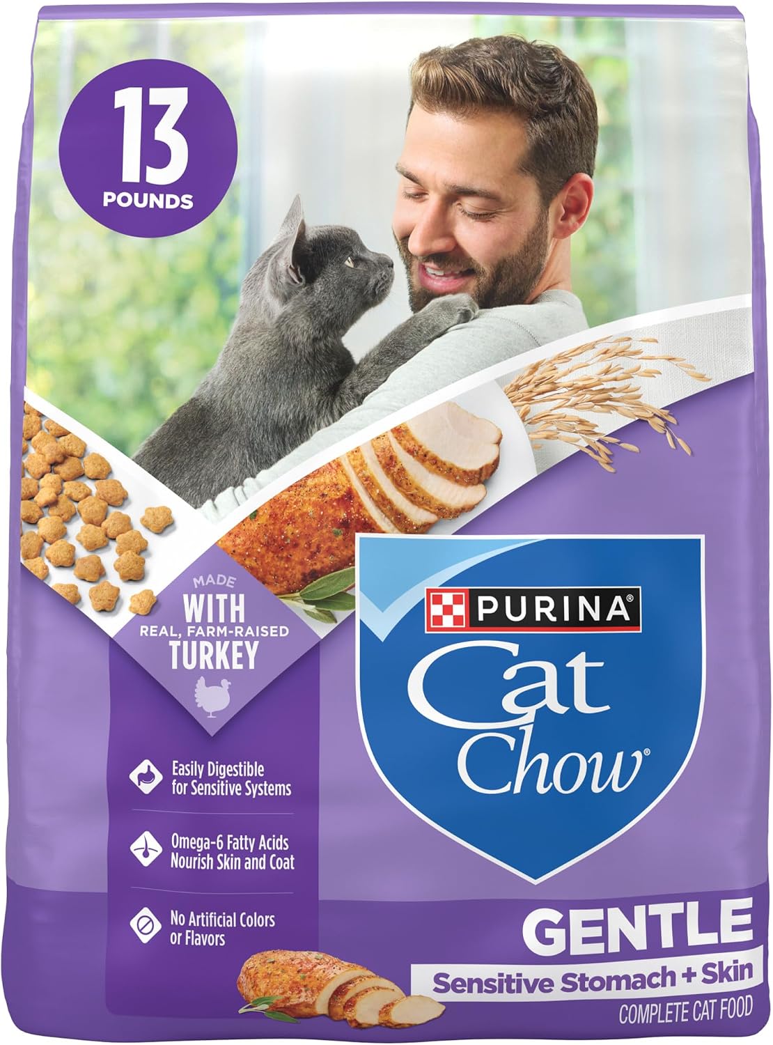Purina Cat Chow Gentle Sensitive Stomach & Skin Dry Cat Food, 13 lb Bag