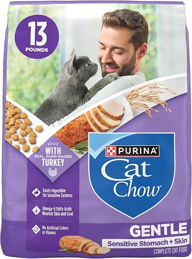 Purina Cat Chow Gentle Dry Cat Food, Sensitive Stomach + Skin – 13 lb. Bag