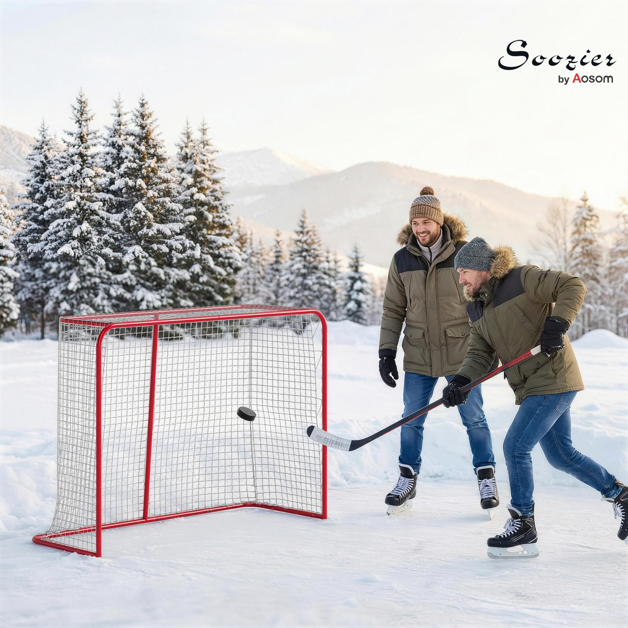 Soozier Mini Hockey Goal, Easy Setup Hockey Net with Metal Frame, Lightweight & Portable, Indoor & Outdoor Training Equipment - 3