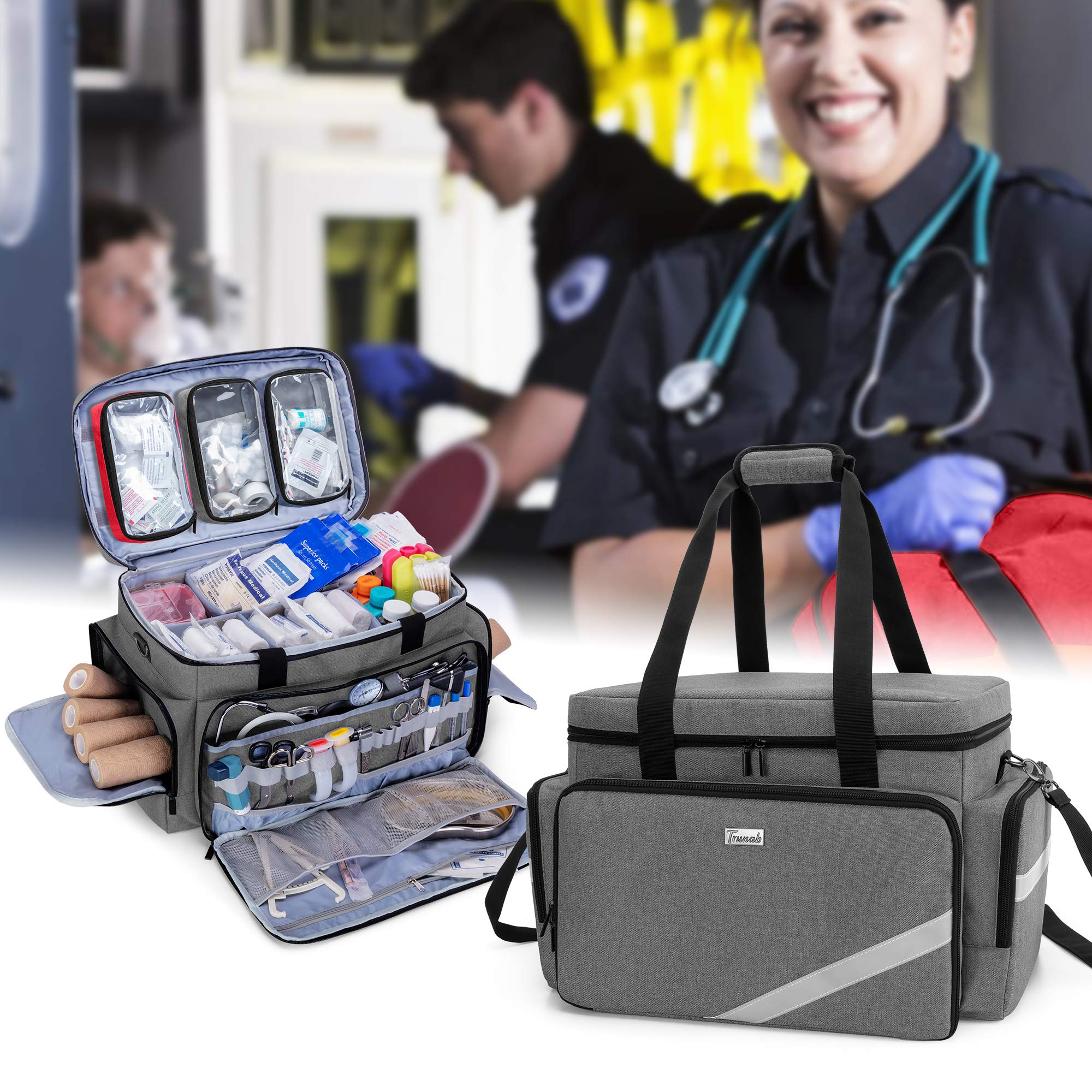 Trunab Bolsa de Emergencia Vacía, Bolsa de Enfermería Bolsa de Rescate Profesional Gran Capacidad con Tablero de División Interior y Fondo Antideslizante, Caso de Enfermera a Domicilio