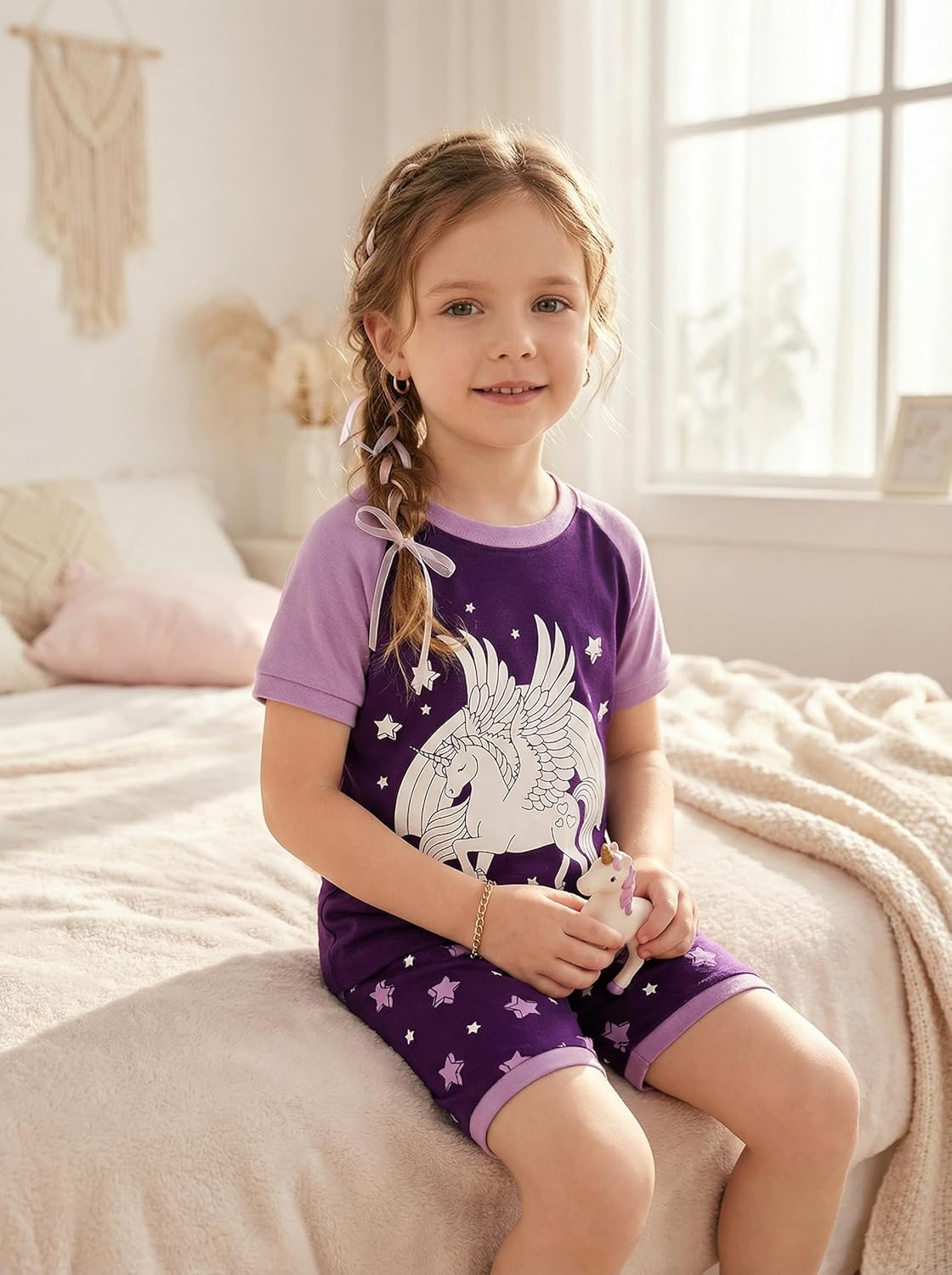 Akyzic Little Girls Pajamas 100% Cotton Short Sleeve Pjs Toddler Summer Sleepwear Kids Clothes Set 3t-10t - Image 4