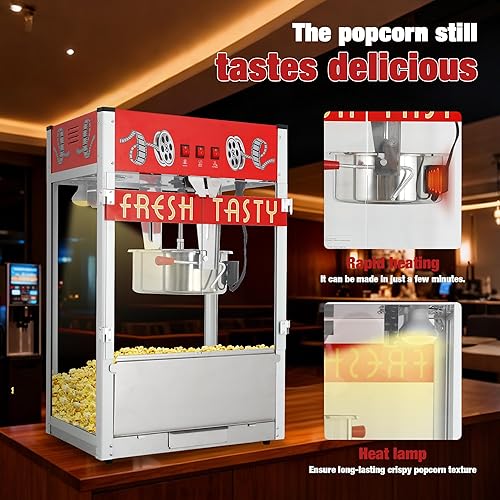 Miniatura 2 de Máquina comercial de palomitas de maíz de 30 onzas con hervidor de 1600 W, palomitas de maíz estilo cine retro, máquina de palomitas de maíz de mesa