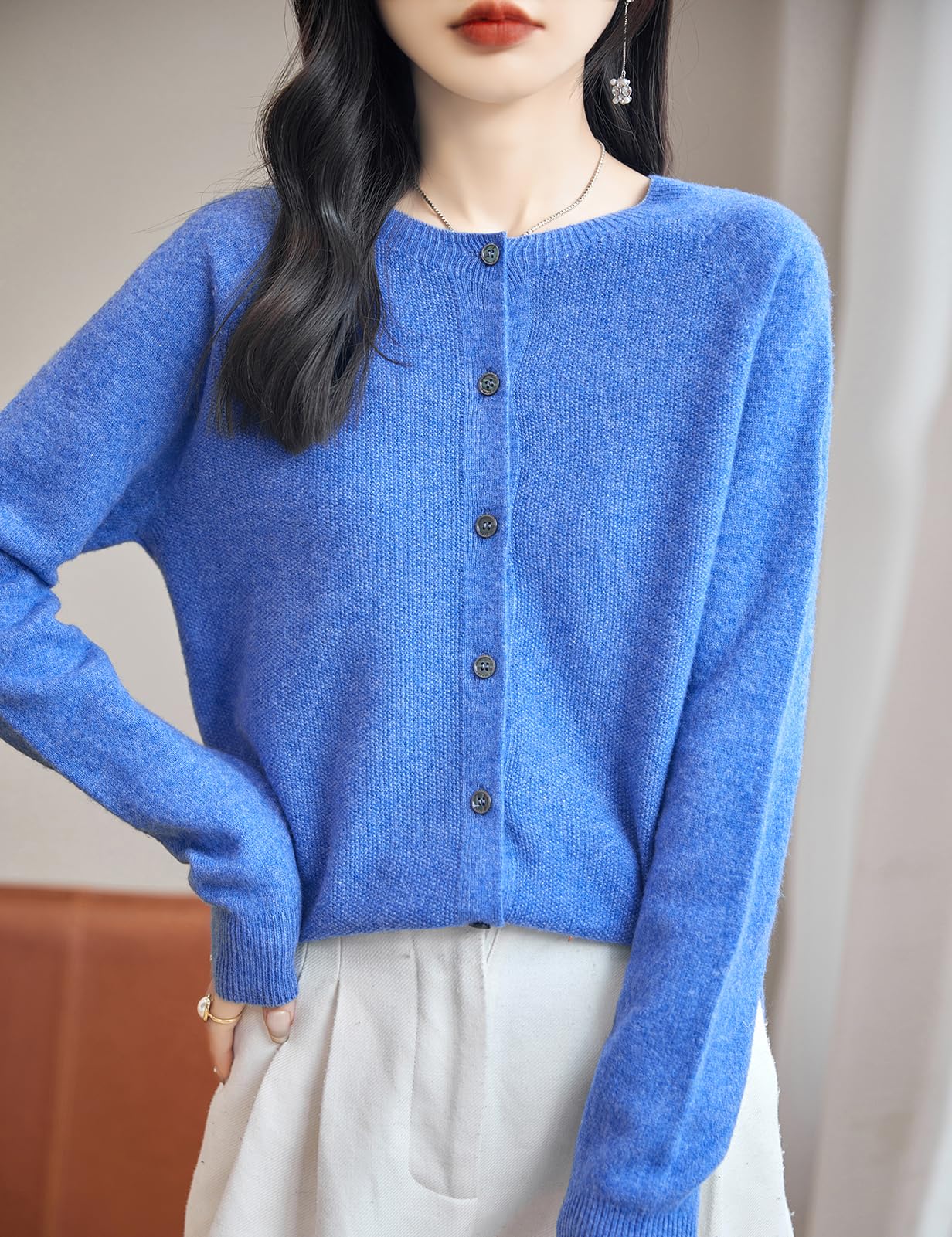 Chanyarn suéter Mujer 100% Lana Merina 2024 Primavera otoño con Cuello Redondo Liso Manga Larga sin Costuras cárdigan