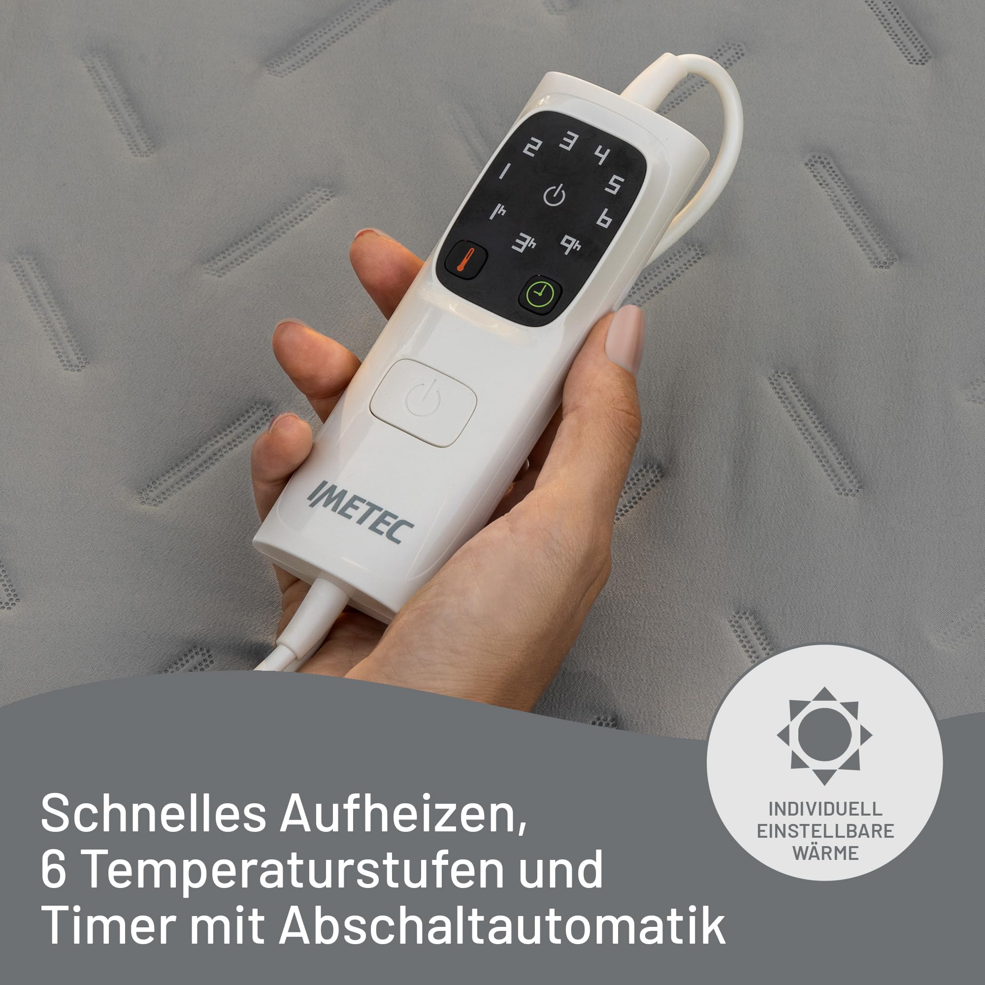 Imetec CaldoPlaid Adapto Camping, Heizdecke ideal für Wohnmobile, Wohnwagen, Zelt, 160 x 120 cm, geringer Verbrauch, Adapto-Technologie, sicher, schnelle Erwärmung, 6 Temperaturen, waschbar
