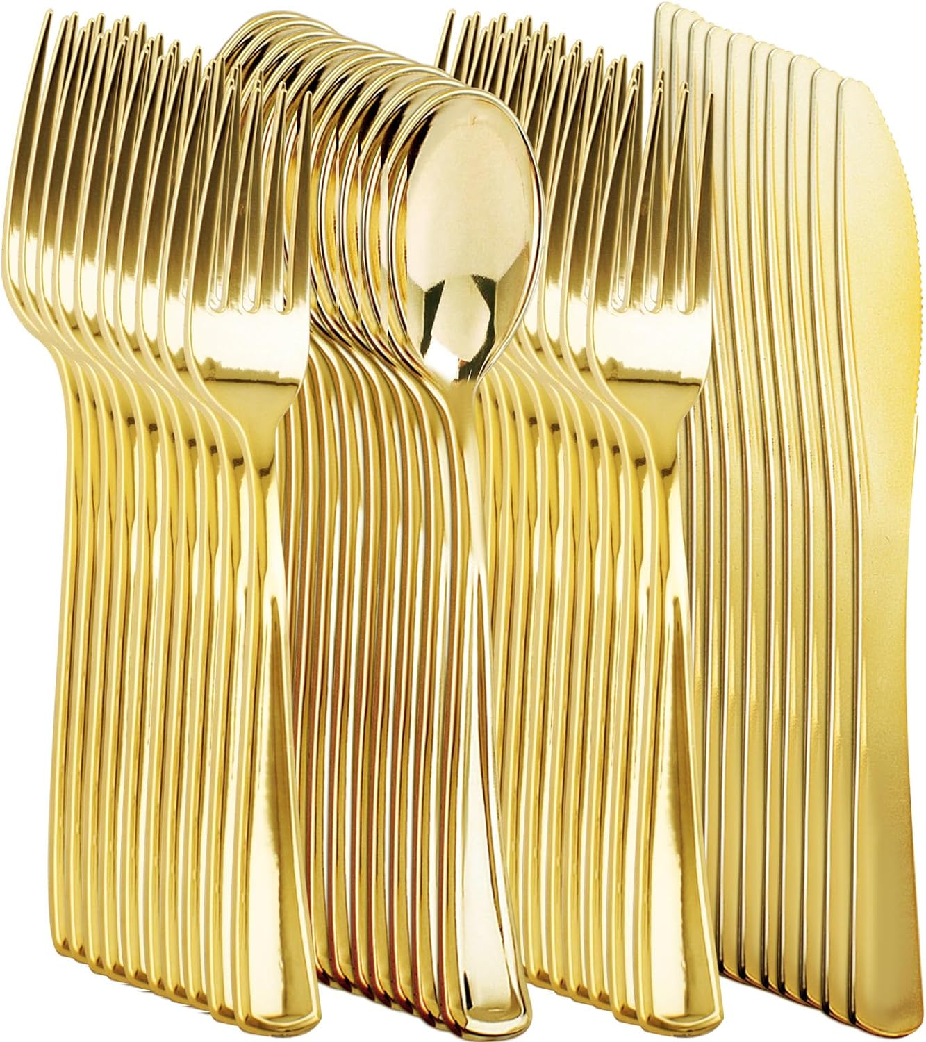 NOCCUR 400PCS Gold Plastic Silverware - Gold Plastic Cutlery Include 200 Forks, 100 Spoons, 100 Knives, Disposable Silverware Perfect for Party&Daily Using Gold 400 PCS
