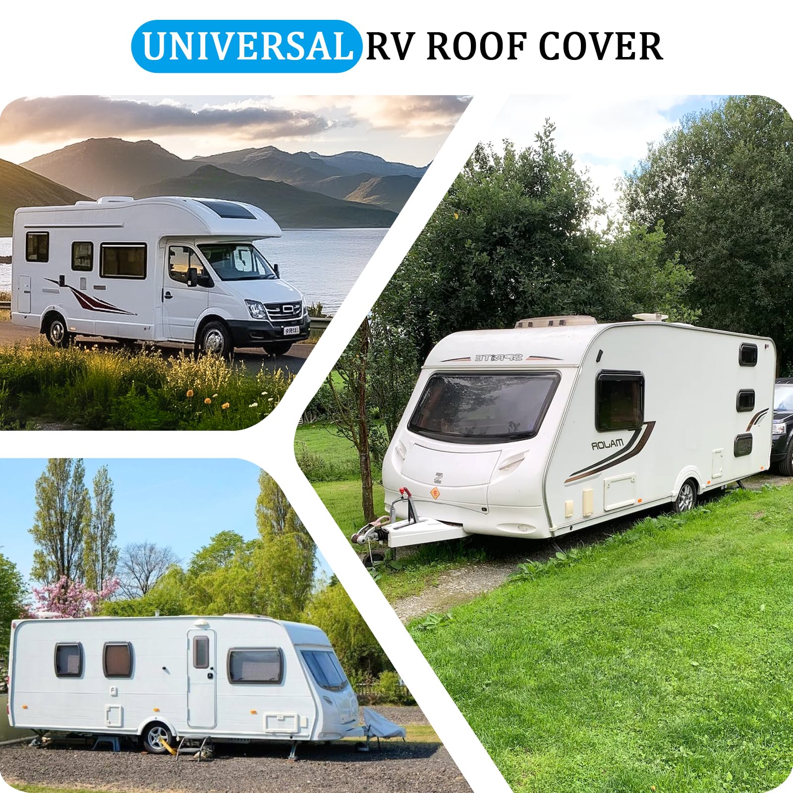 EXLECO Funda protectora para caravana, 6,5 x 3 m, impermeable, resistente al sol, resistente a la intemperie, lona de protección de techo 210D Oxford, cubierta de techo con tiras reflectantes