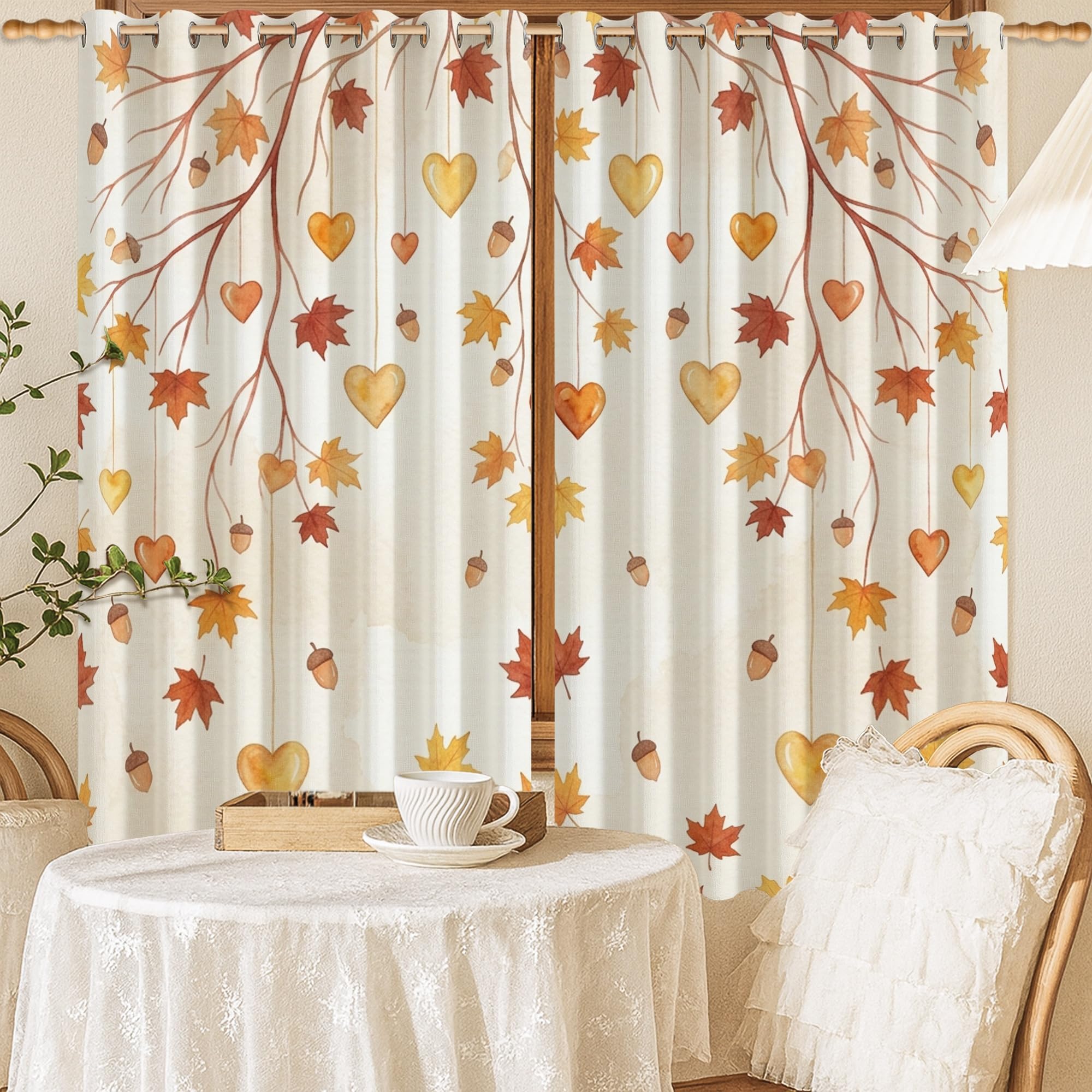 Rideau orange automne aux motifs feuilles rustiques pour réchauffer votre bureau