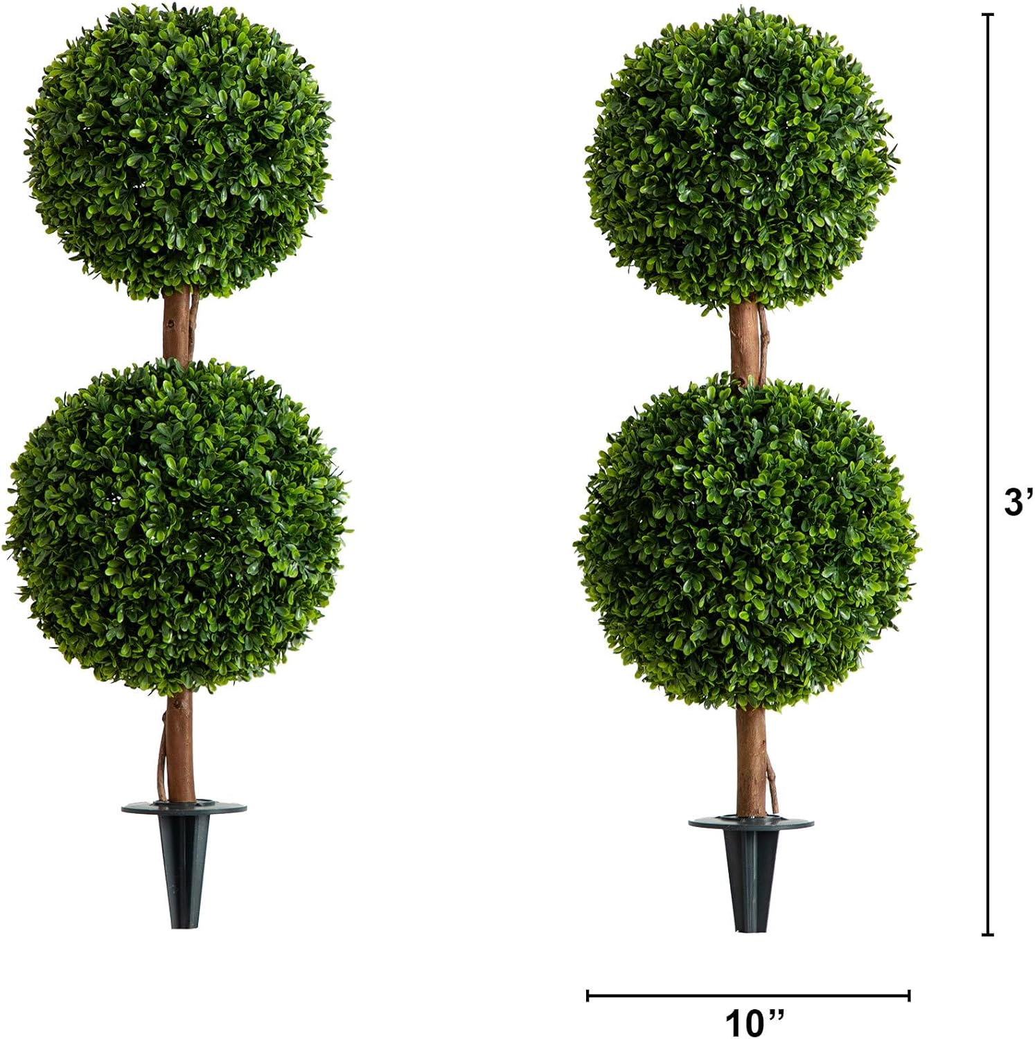 Nearly Natural 3ft UV-Resistant Artificial Double Ball Boxwood Topiary, Set of 2 with Integrated Ground Stake, Premium Fade-Proof Faux Greenery, Ideal for Indoor and Outdoor Decor, Easy Installation