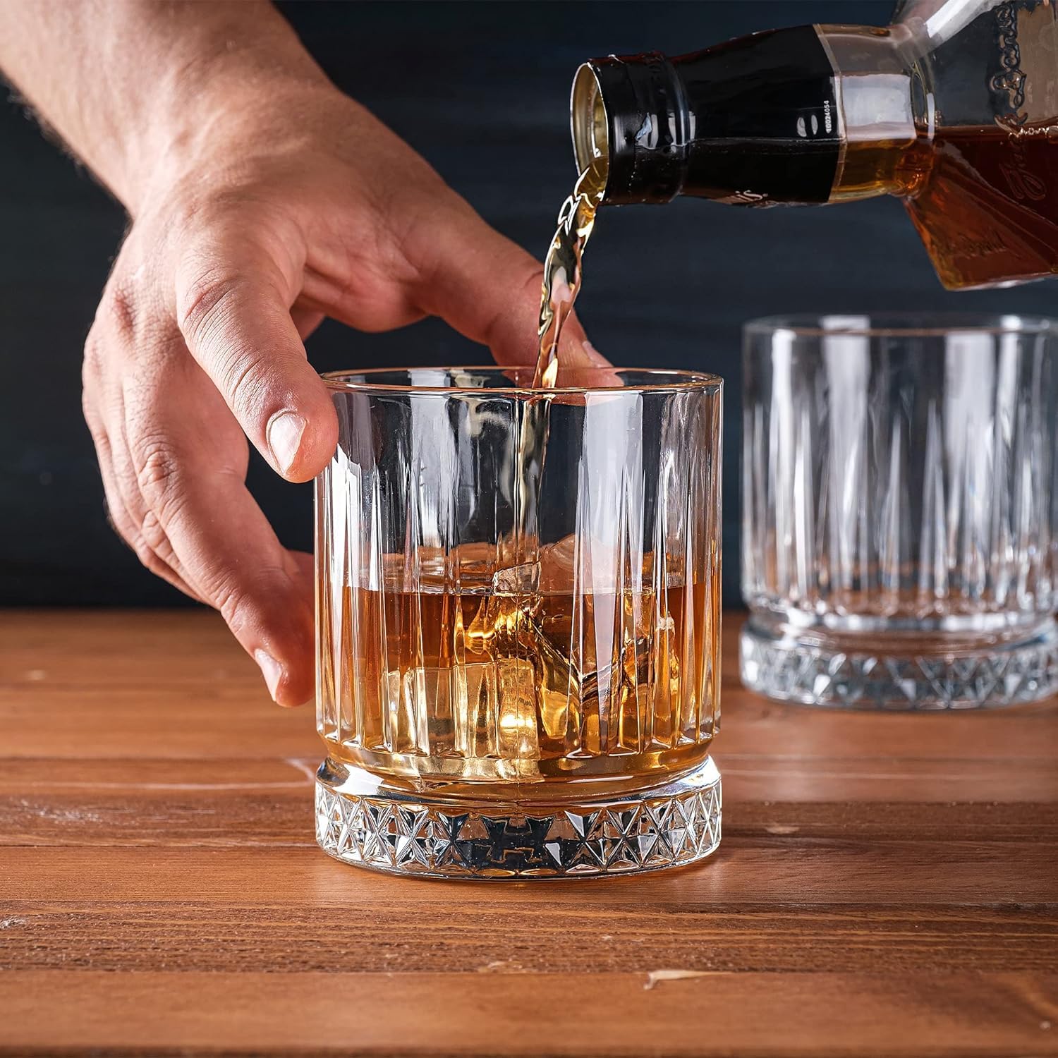 BINZO Whiskey Glasses Set of 6, Whisky Glass, 300 ml, Double Rocks Glassware, Perfect Tumblers for Drinking, Scotch, Bourbon, Rum, Malts, Pack of (6) 3