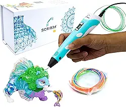 SCRIB3D Caneta de impressão 3D P1 com tela – Inclui caneta 3D, 3 cores iniciais de filamento PLA, livro de estêncil + guia de projeto e carregador