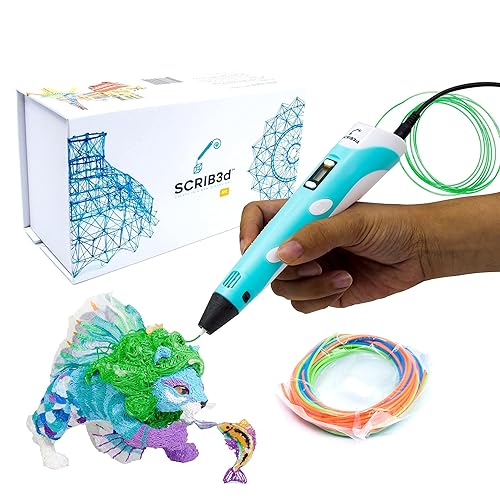 SCRIB3D P1 3D Printing Pen with Display - Includes 3D Pen, 3 Starter Colors of PLA Filament, Stencil Book + Project Guide, and Charger