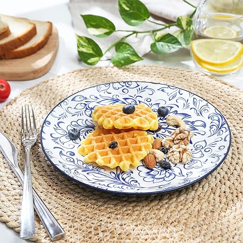 Miniatura 3 de KitchenTour - Platos llanos de cerámica, platos de ensalada de 8.5 pulgadas, juego de 4, platos para servir postres, pasta, filetes, lavavajillas y