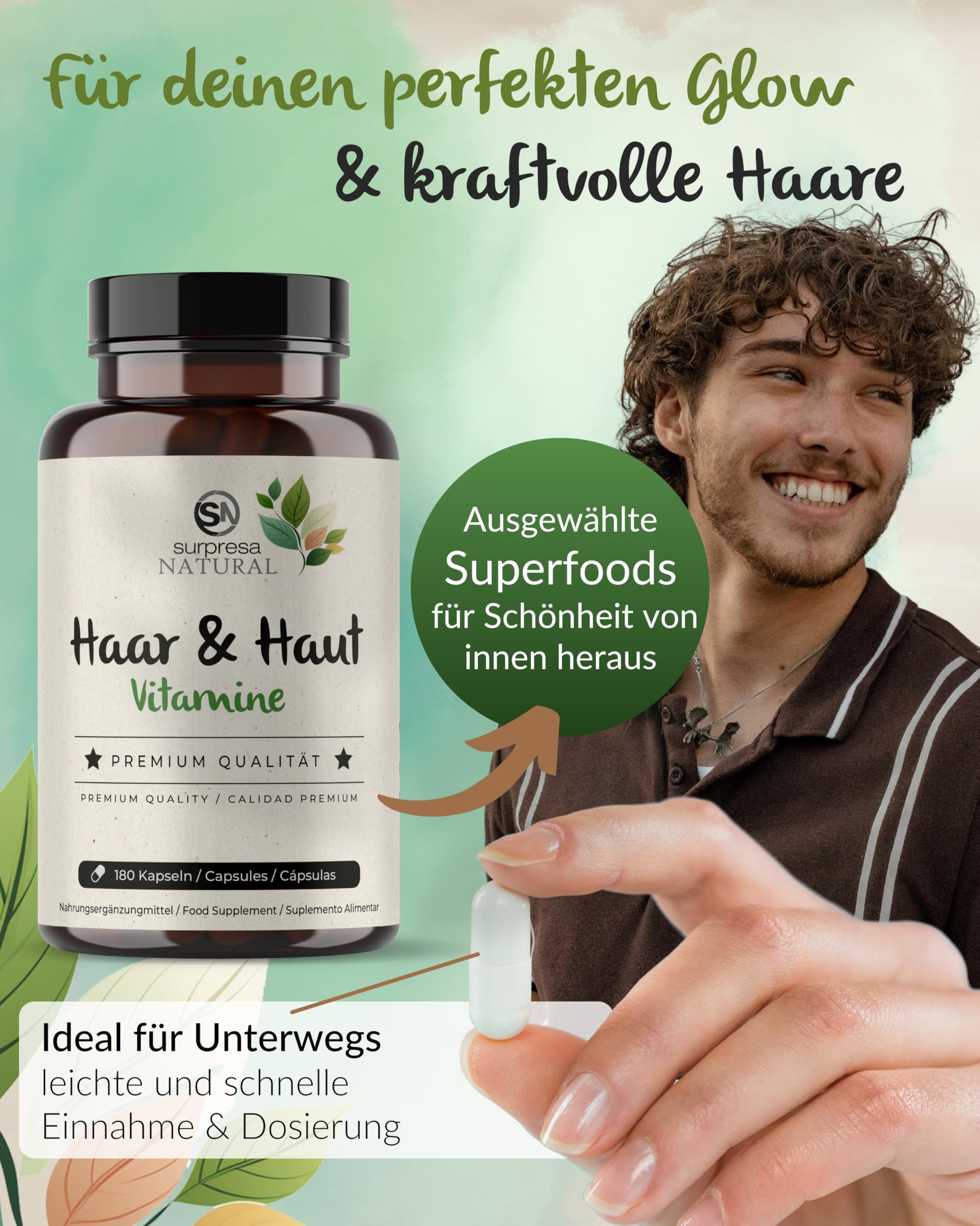 Haut & Haar Kapseln hochdosiert I 3x 180 Kapseln I 200mg Brennessel-Extrakt & Hirsesamen pro Kapsel I Haut & Haar Vitamine I Nahrungsergänzungsmittel vegan & laborgeprüft