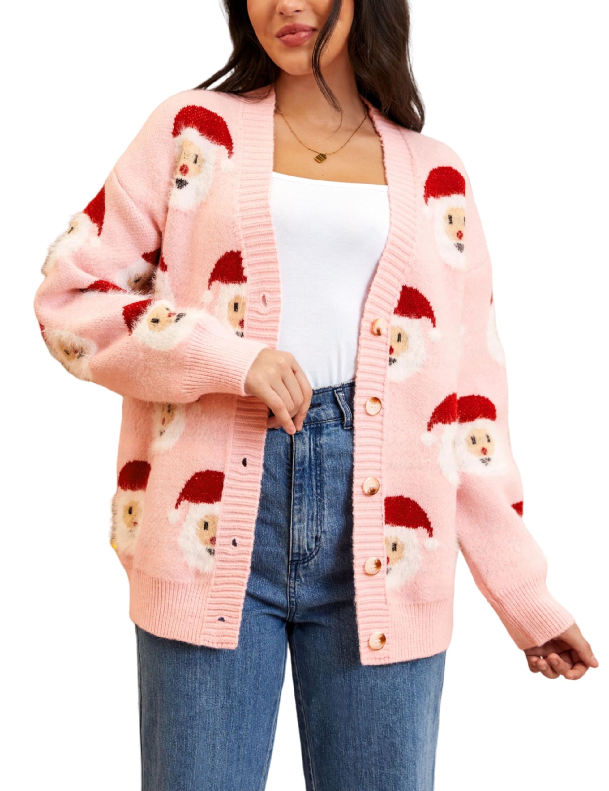 Ugly Christmas Cardigan Sweaters for Women Funny Long Sleeve Xmas Santa Fall Button Down Knit Sweater