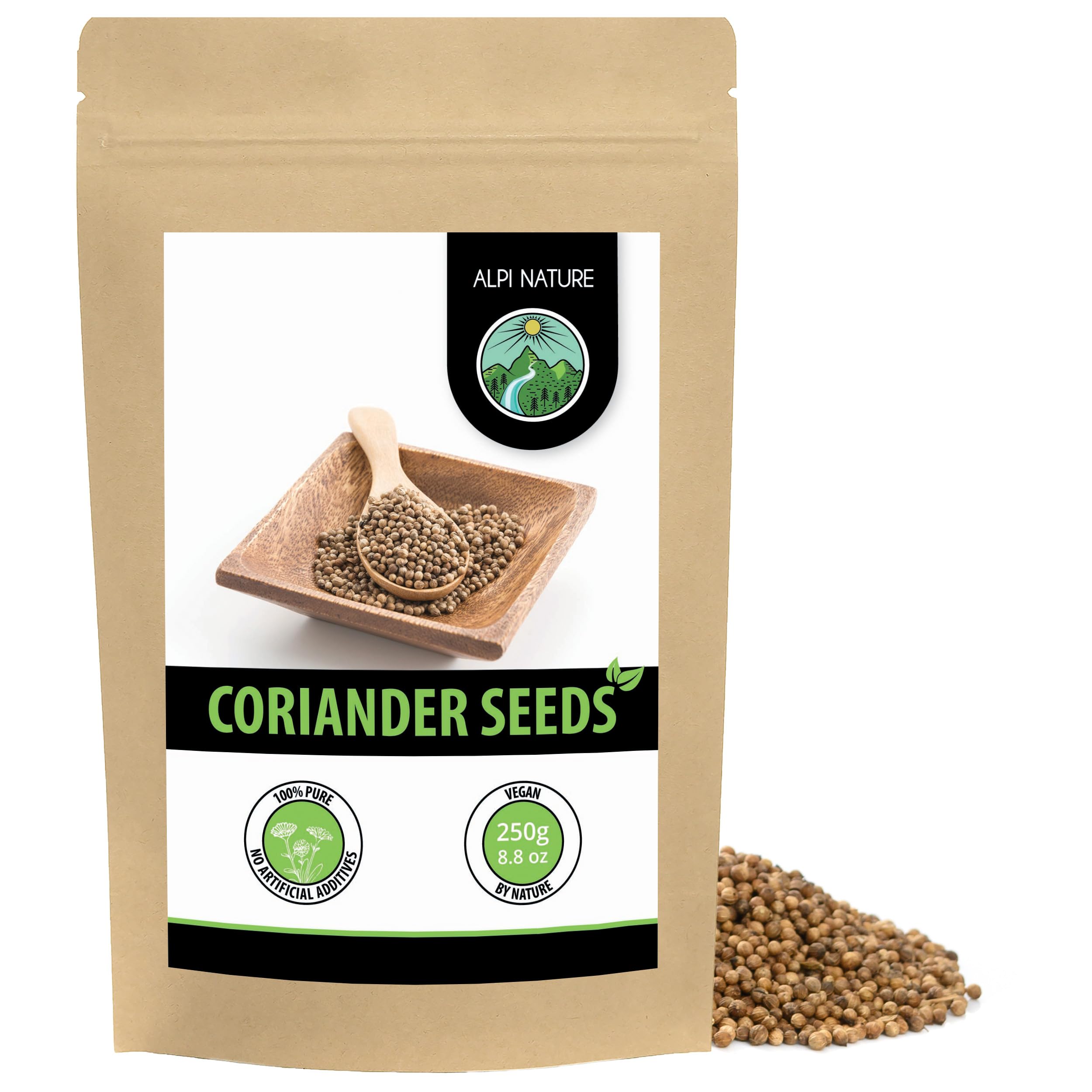 Alpi Nature Coriander Seeds 250g 8.8 oz, Whole Raw Coriander Seeds for Cooking and Spice Blends