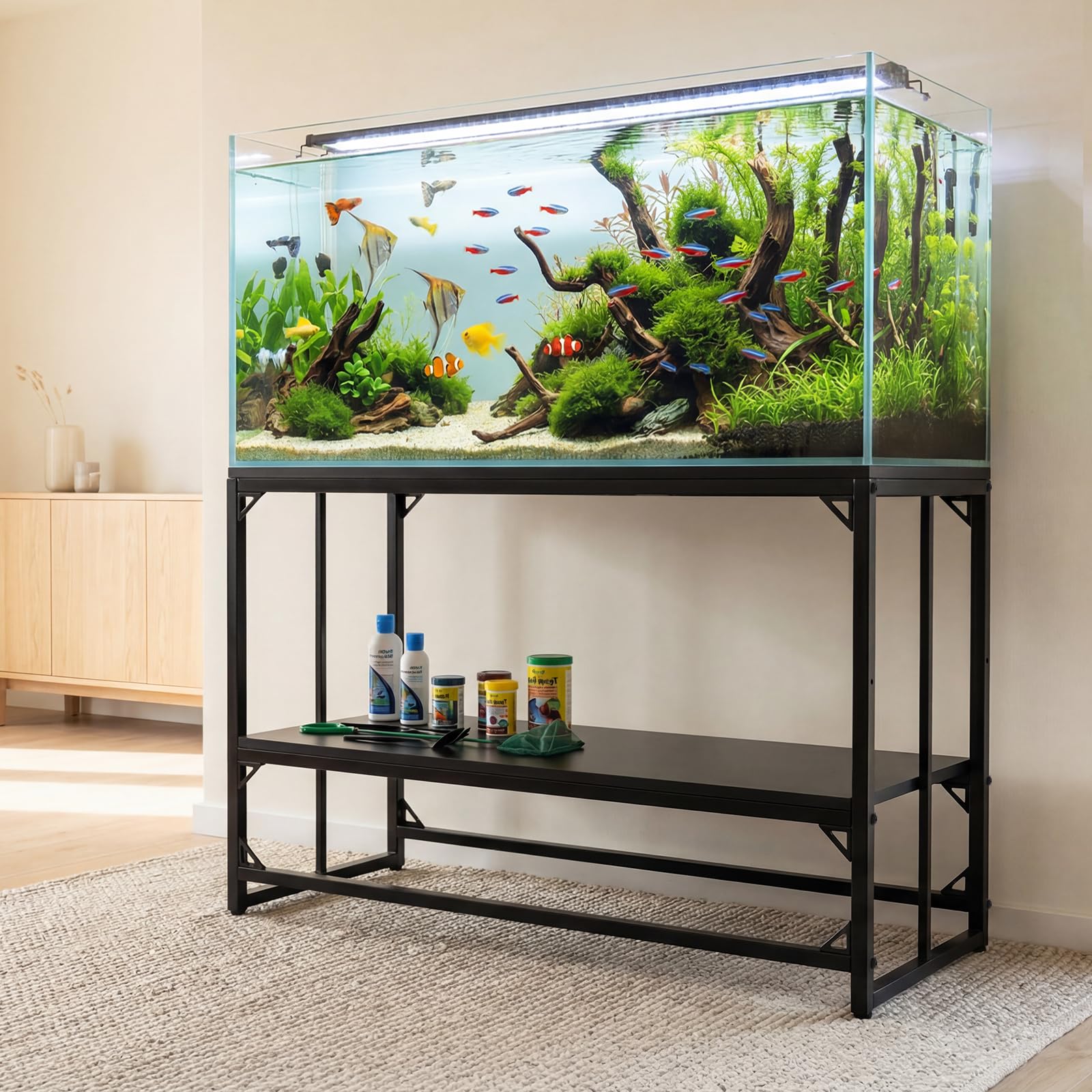 Supporto per acquario, in metallo resistente, per acquario, per rettili, tartarughe, allevatori, capacità 408,2 kg, con ripiani portaoggetti a 2 ripiani (121,4 x 50 x 80 cm)
